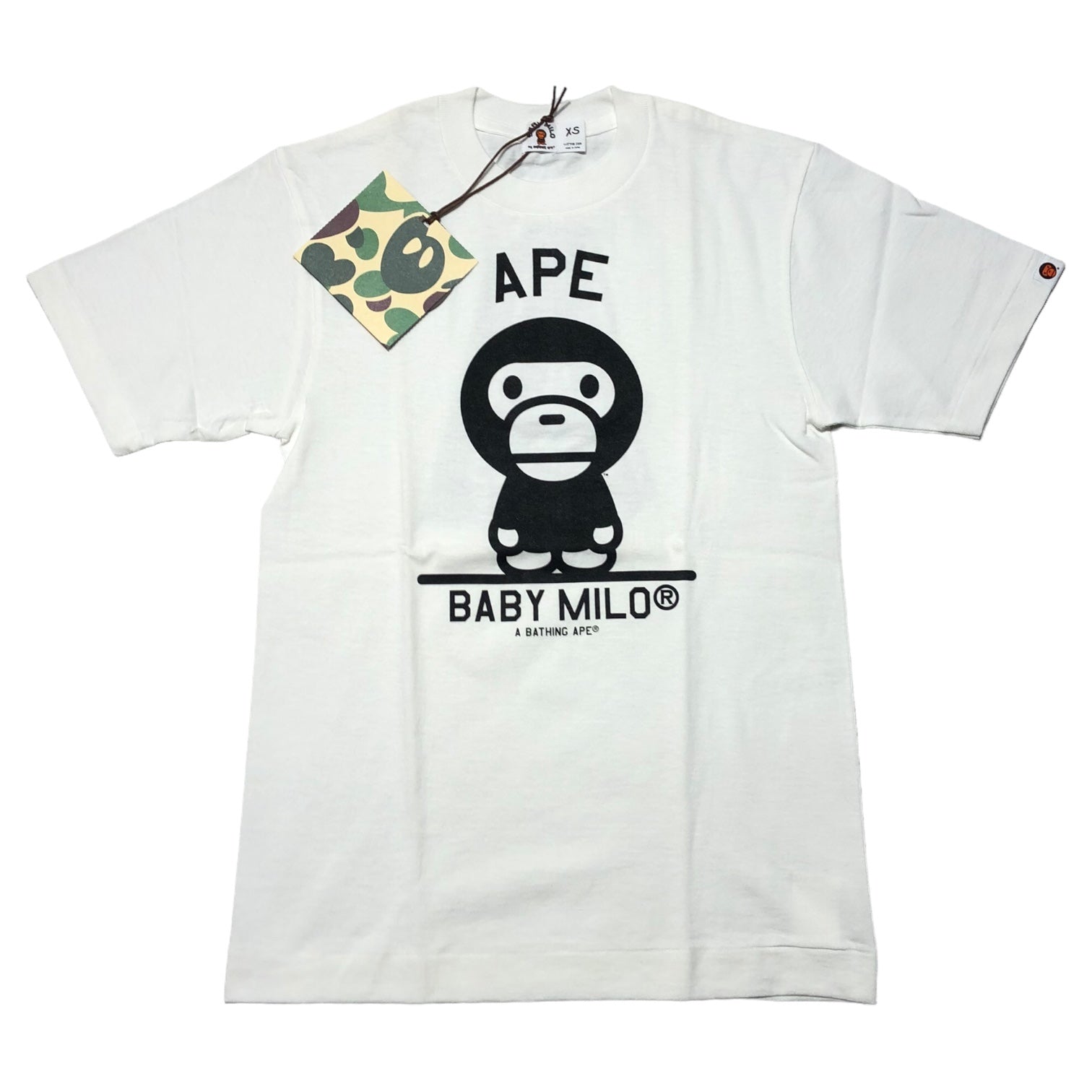 A BATHING APE(アベイシングエイプ) 00's BABY MILO print T-shirt ベイビー マイロ プリント Tシャツ XS  ホワイト×ブラック デッドストック Y2K ミニT チビ