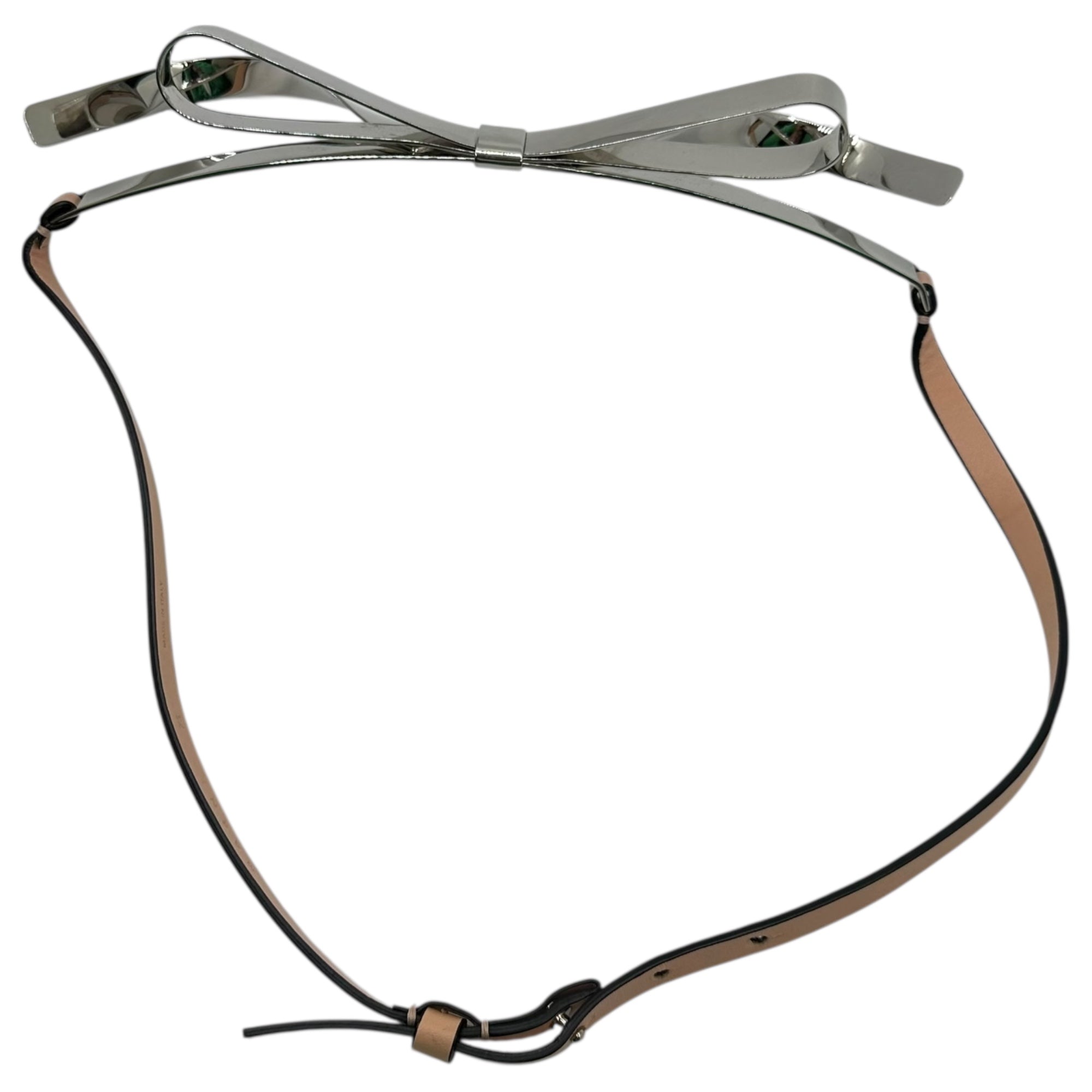 MARNI(マルニ) Metal Plate Ribbon Leather Belt メタル プレート リボン レザー ベルト 75 シルバー×ピンク