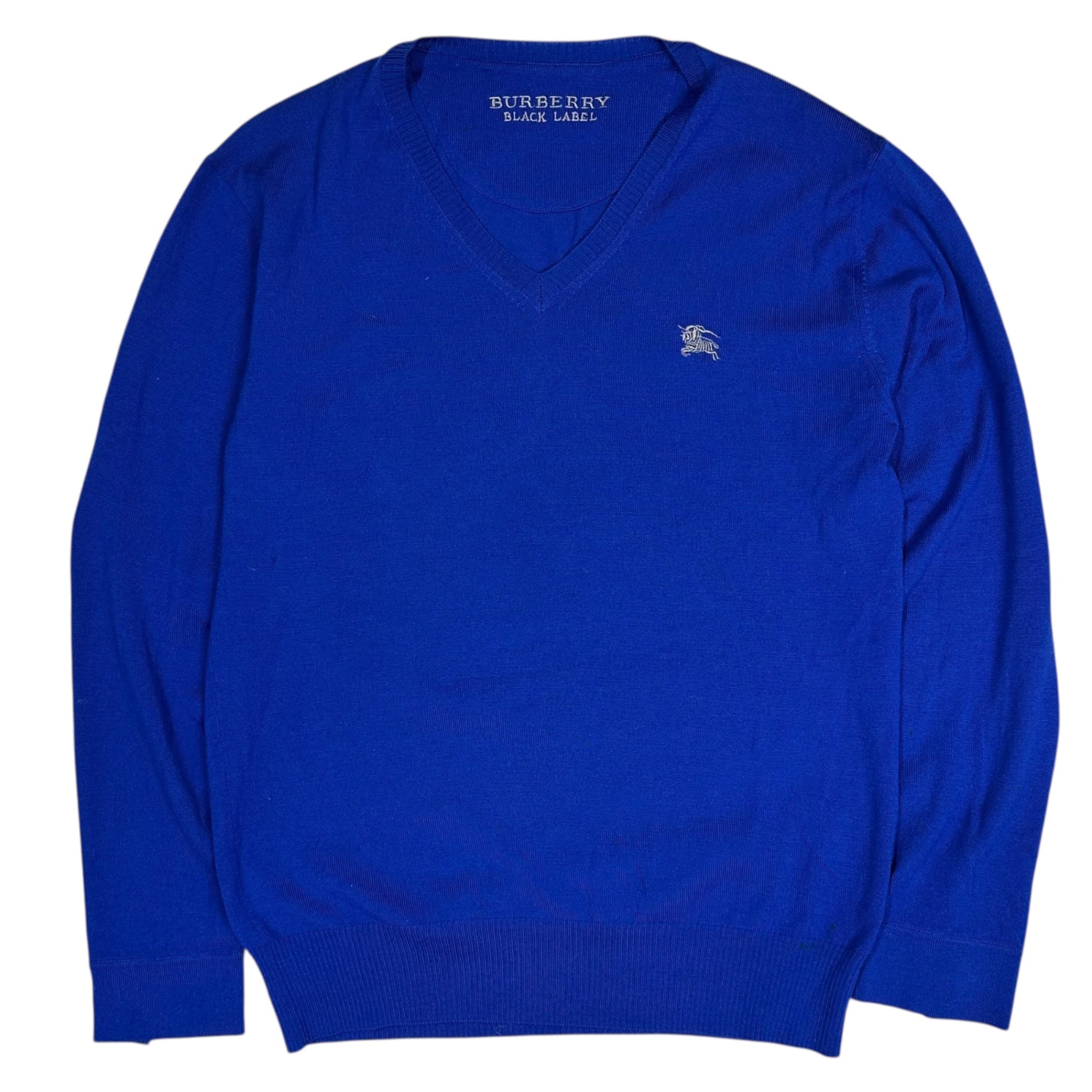 BURBERRY BLACK LABEL(バーバリーブラックレーベル) One-Point Logo V-Neck Knit ワンポイントロゴ Vネック ニット D1N03-802-24 2(M) ブルー