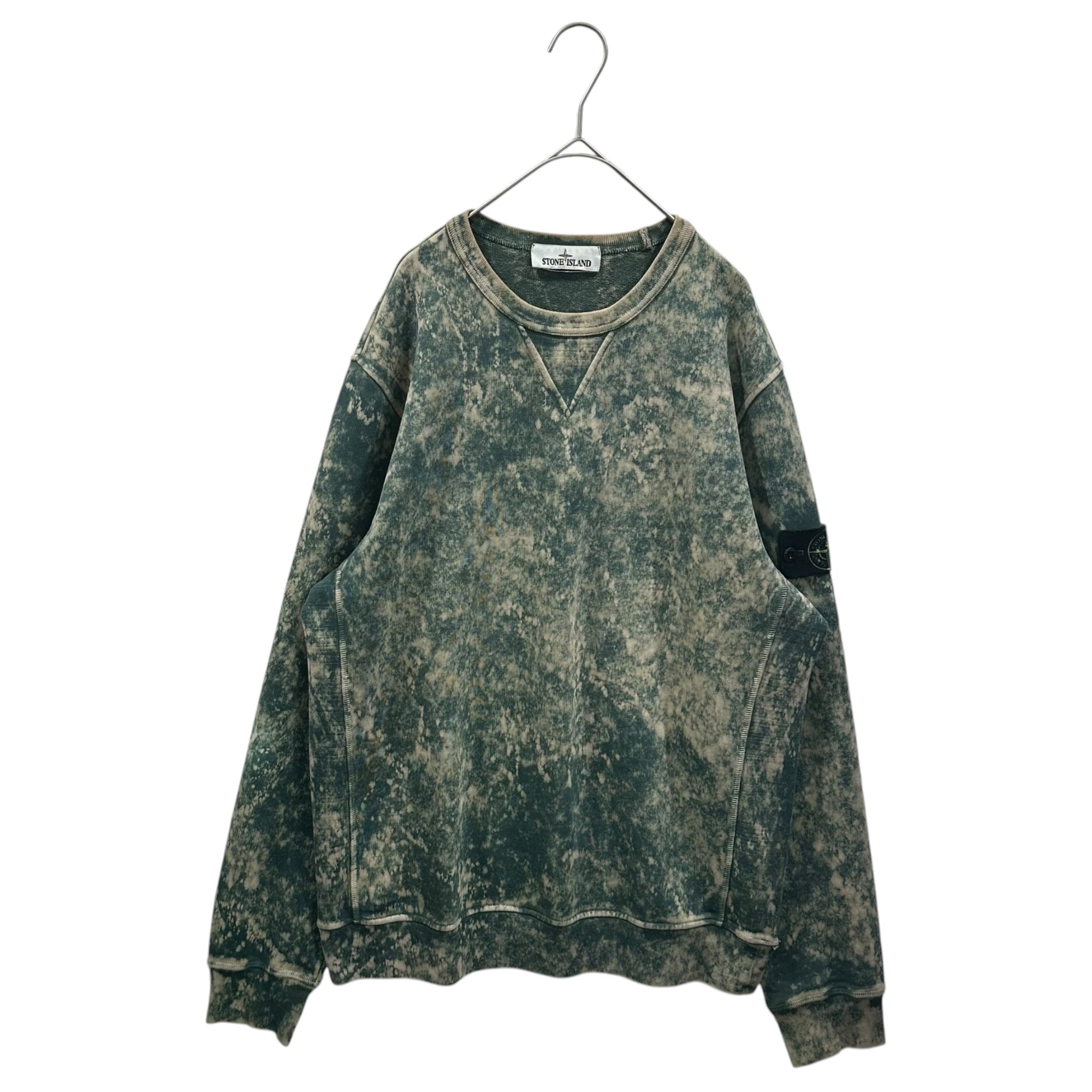 STONE ISLAND(ストーンアイランド) 2022SS Off-Dye Treatment Crewneck Sweatshirt コットンフリース オフダイ OVD トリートメント クルーネック スウェット 761561538 M グリーン×ベージュ タイダイ