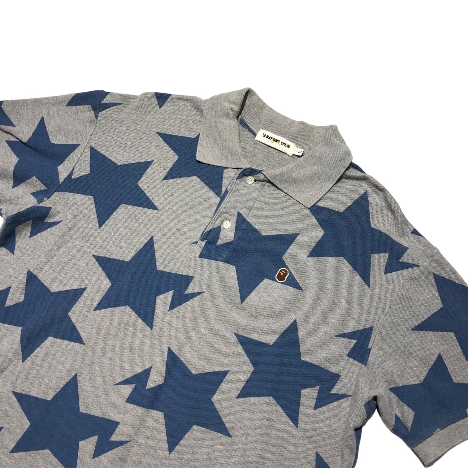 A BATHING APE(アベイシングエイプ) BAPE STA one point logo polo shirt ベイプ スタ ワンポイント ロゴ ポロシャツ L グレー×ネイビー 星