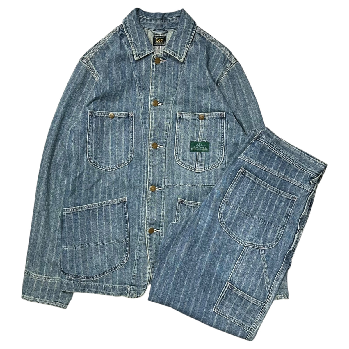 LEE×PAUL SMITH(リー×ポールスミス) 2025SS Wabash Chore Coverall ＆ Work Pants ウォバッシュチョア カバーオール ＆ ワーク パンツ LB0585 LB0586 L ライトインディゴ セットアップ 上下セット ストライプ