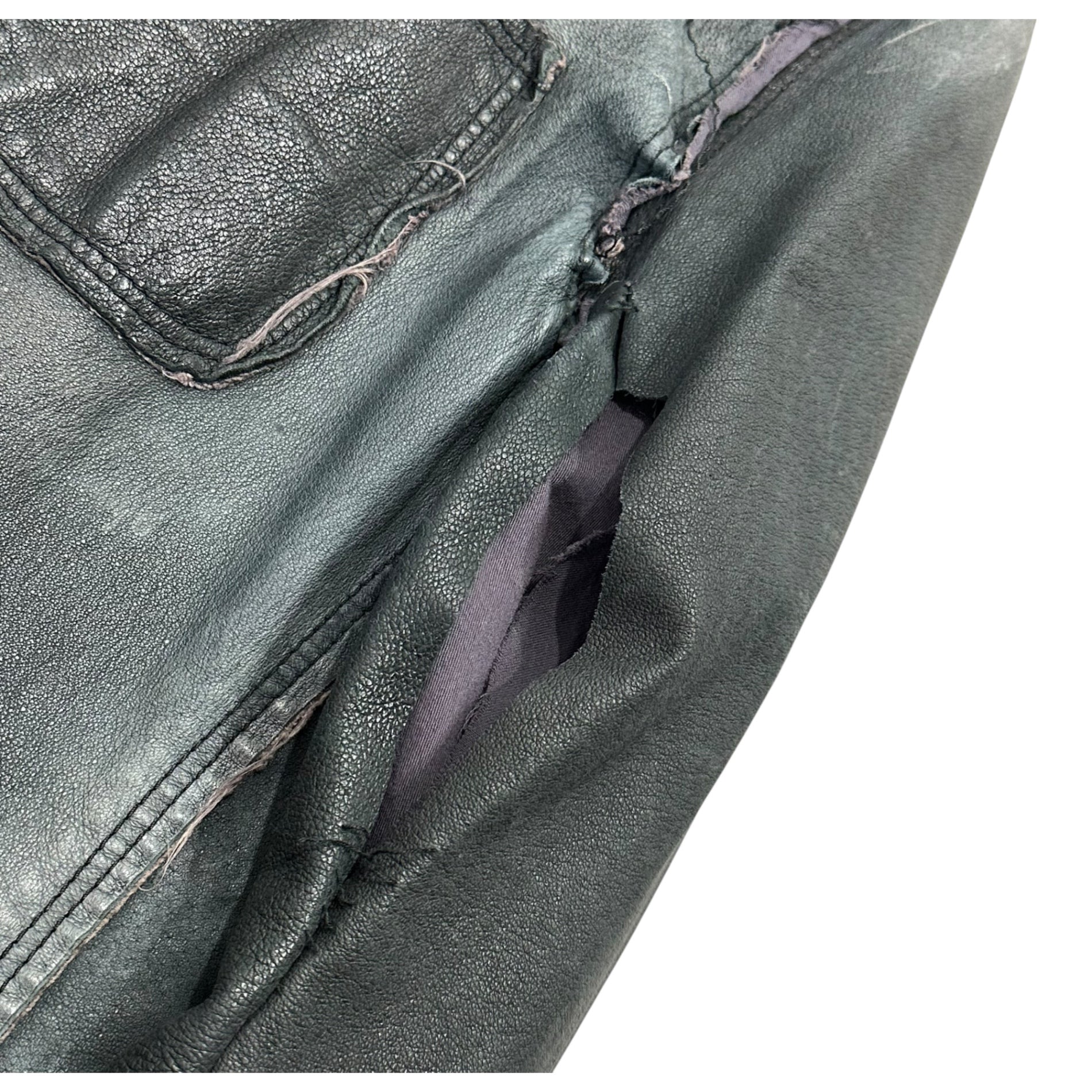 COMME des GARCONS SHIRT(コムデギャルソンシャツ) 90's Small Collar Grunge Short-Length Leather Jacket 90年代 スモールカラー グランジ ショートレングス レザー ジャケット S グレー 裾カットオフリメイク