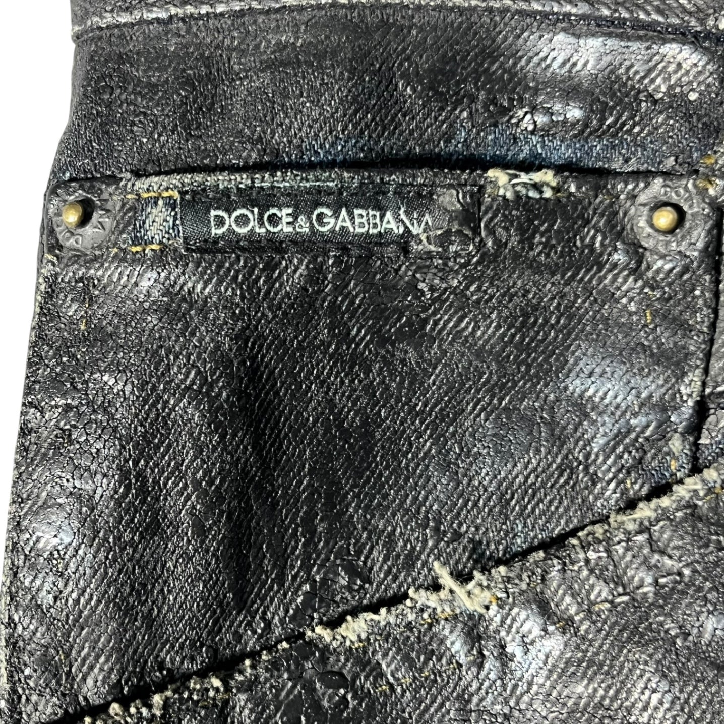 DOLCE&GABBANA(ドルチェ&ガッバーナドルガバ) 00's Archive back plate logo coated denim pants アーカイブ バック プレート ロゴ コーティング デニム パンツ G3012D G8000 44(S程度) ブラック Y2K