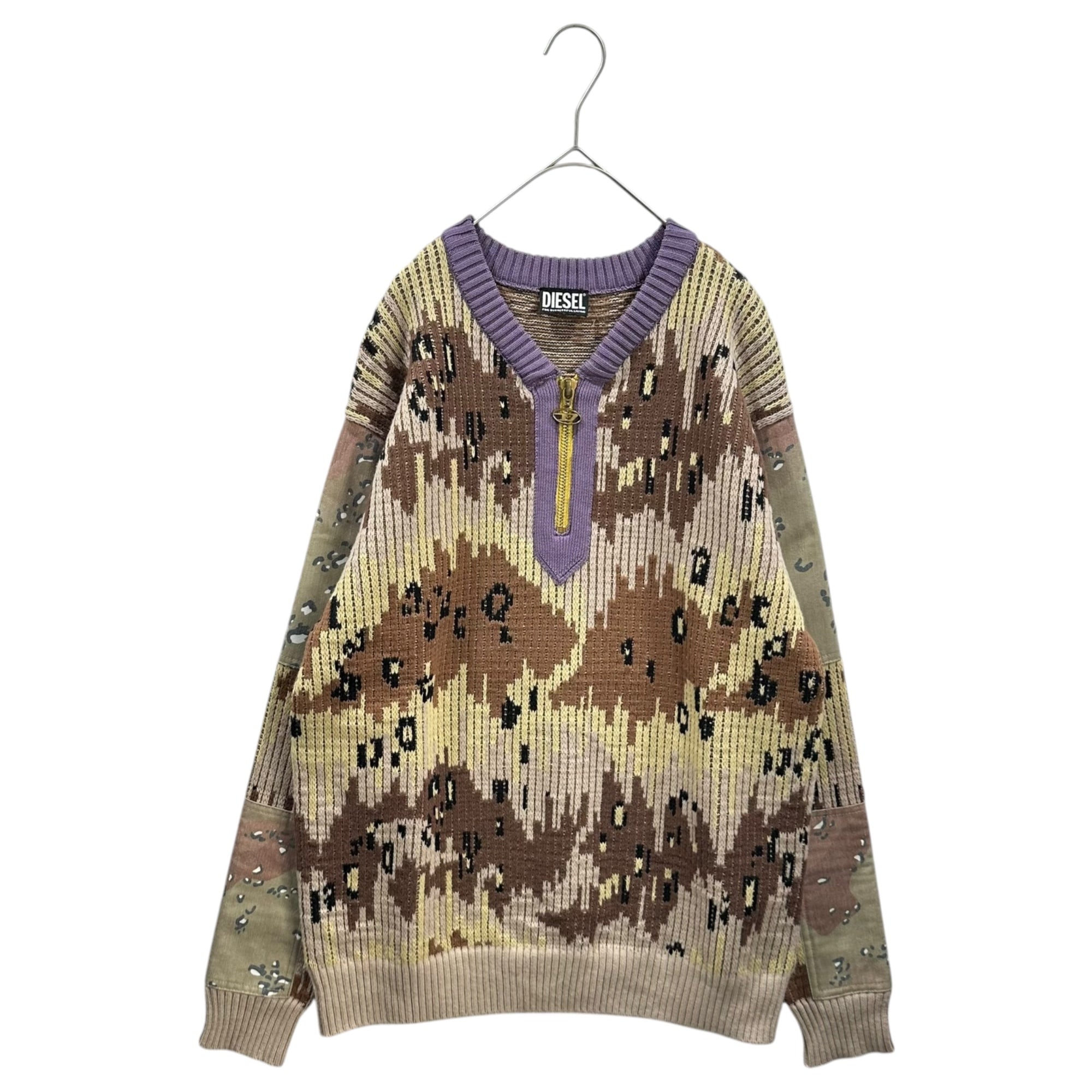 DIESEL(ディーゼル) K-Amillus Dessert Camo Pullover Half-Zip Ribbed Knit デザートカモ プルオーバー ハーフジップ リブニット  A06733 S ベージュ×ブラウン