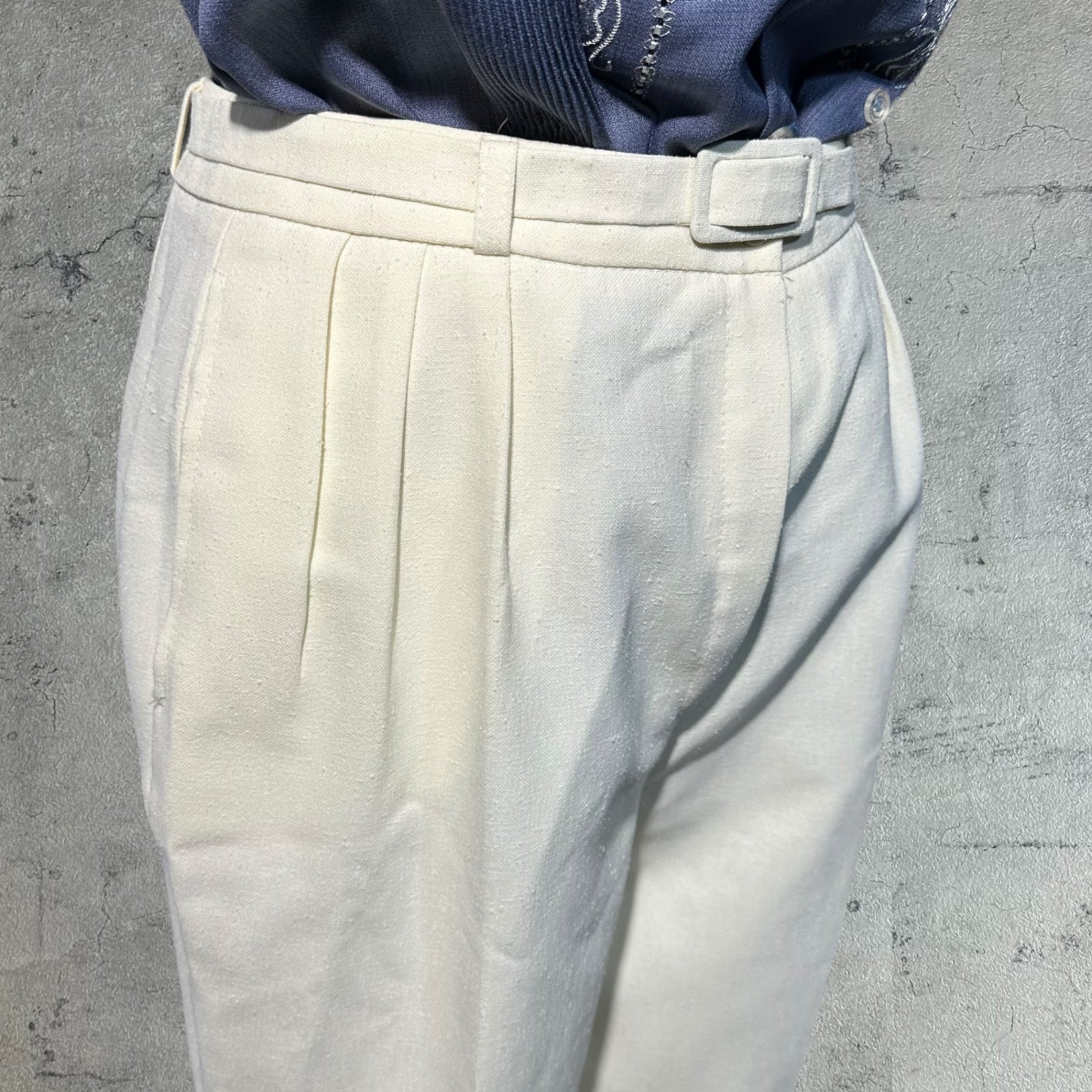 Euro Vintage(ヨーロッパヴィンテージ) Milky_60’s~ center press tac pants/センタープレスタックパンツ 表記なし(Mサイズ程度) ホワイト ベルト付属