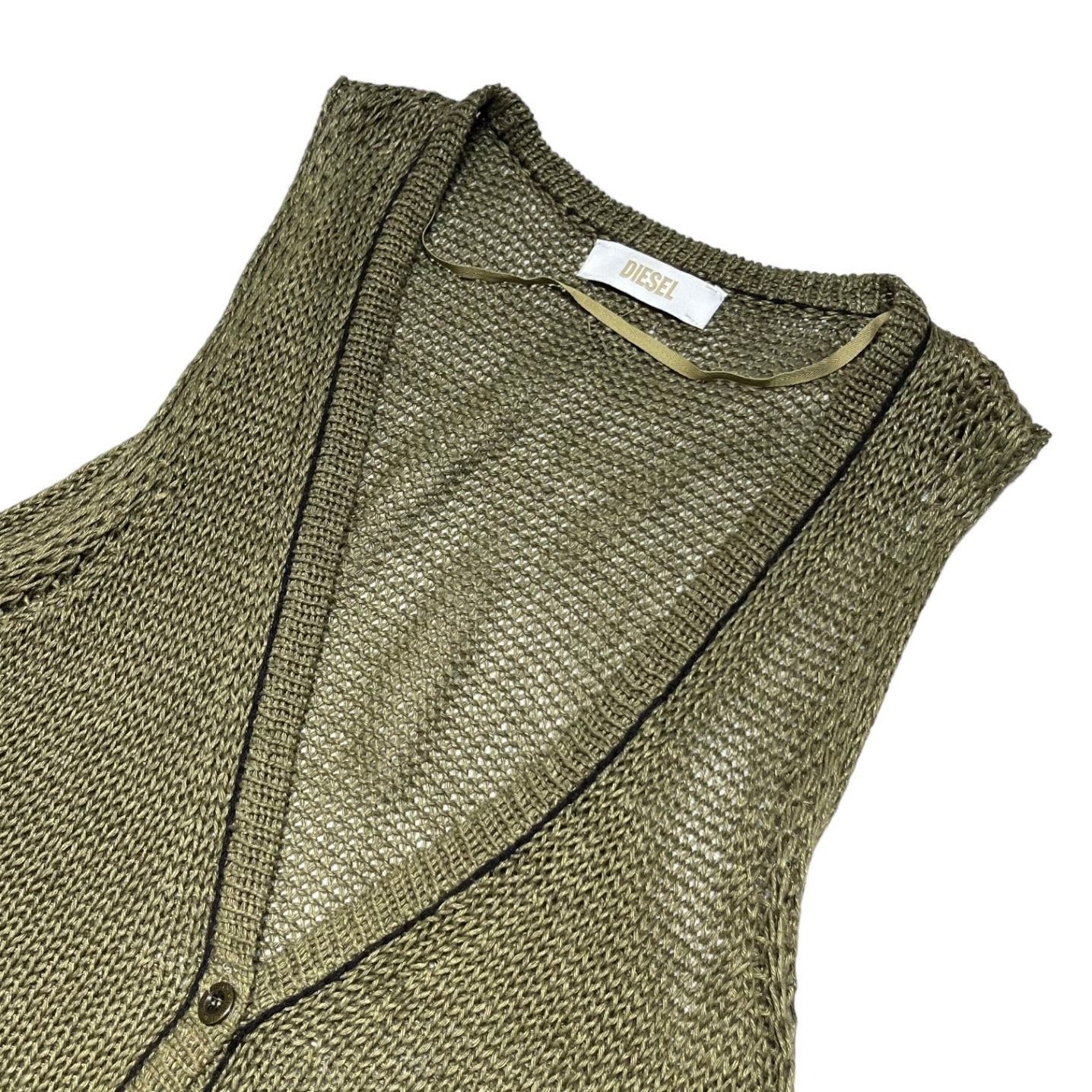 DIESEL(ディーゼル) Linen/knit long vest リネン/ニット 切替 ロングベスト S カーキ×ブラック