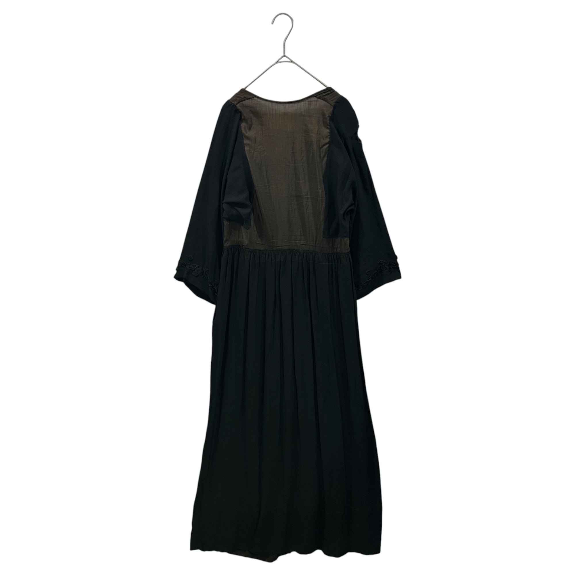 Euro antique(ヨーロッパアンティーク) 10～20's victoria rayon layered long onepiece レーヨンのレイヤードワンピース ウエスト：約72cm,着丈：約126cm/各所ダメージ有 ブラック