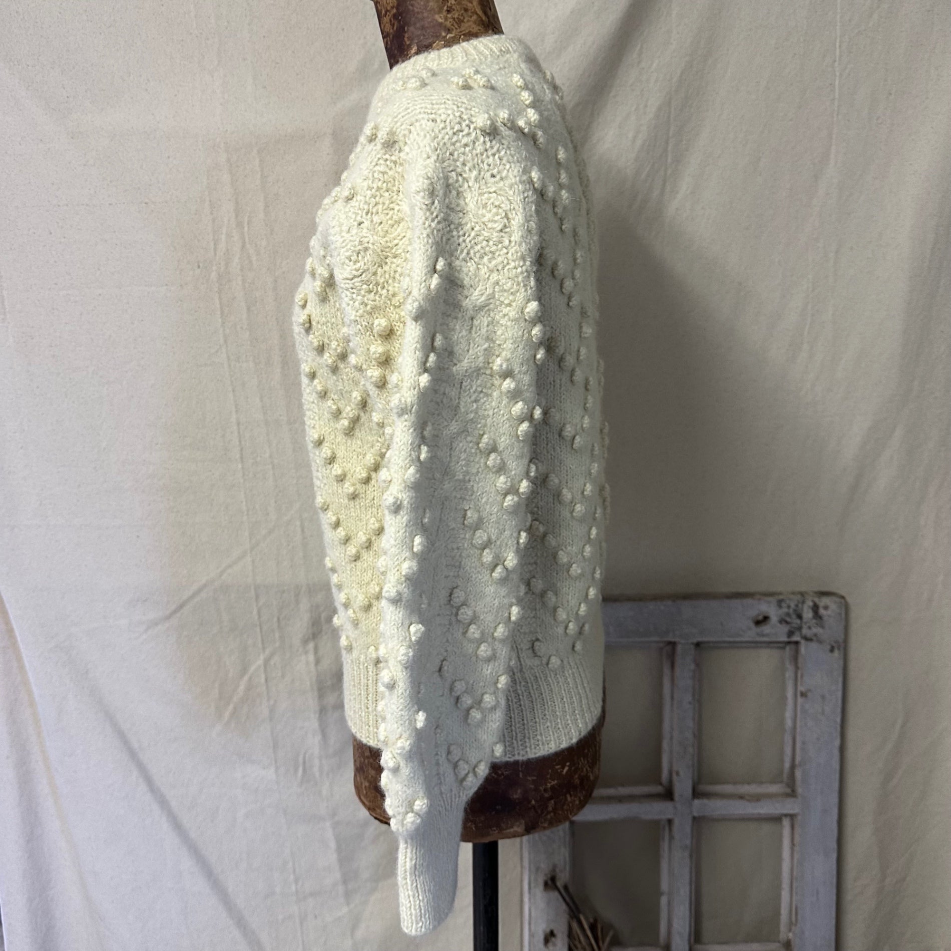 VINTAGE(ヴィンテージ) Peruvian Made Alpaca 100% Popcorn Knit ペルーメイド アルパカ100% ポップコーン ニット FREE(Sサイズ相当) アイボリー