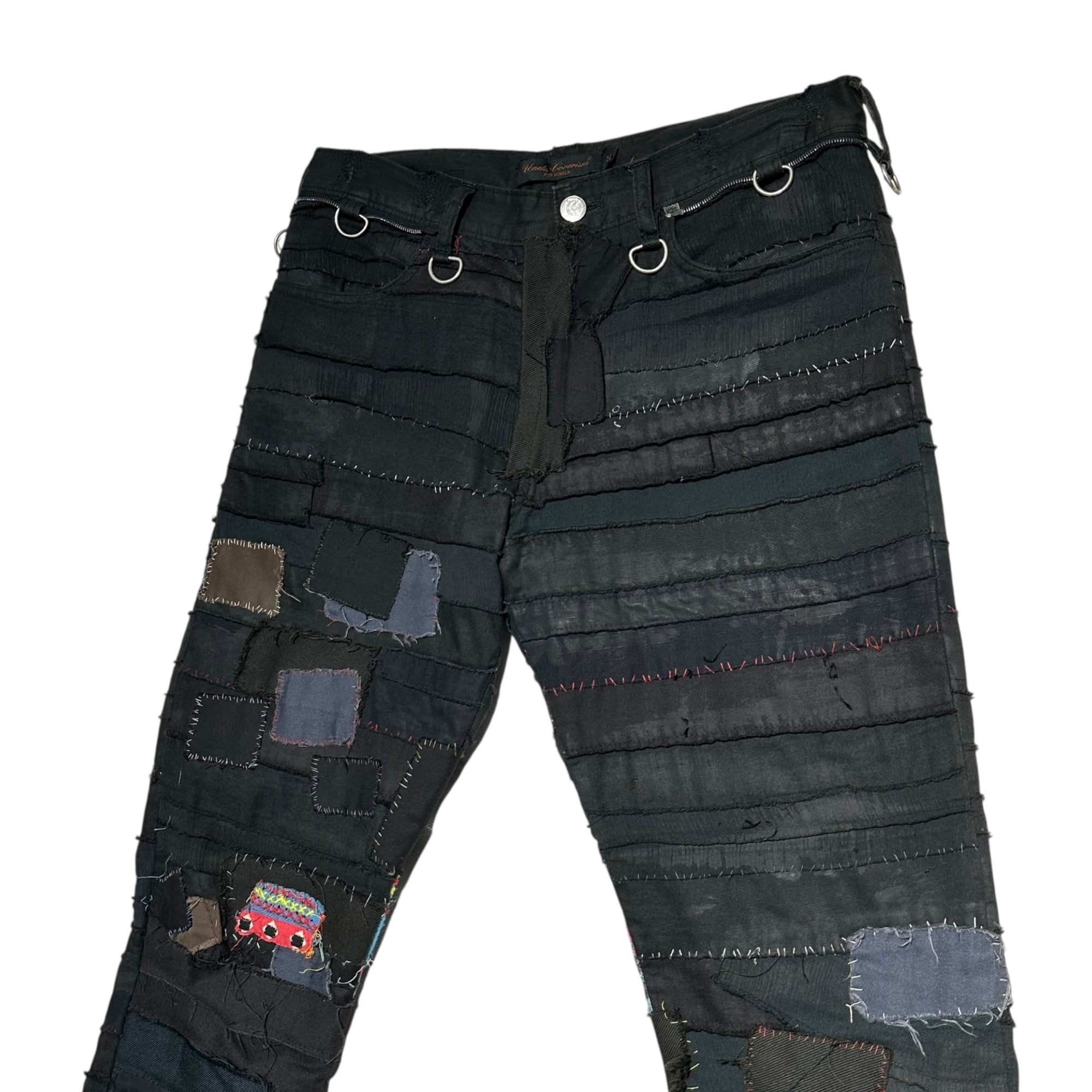 【近日公開】UNDERCOVERISM(アンダーカバイズム) 03SS SCAB Period Crust Damaged & Patchwork Cropped Pants クラスト ダメージ加工 ＆ パッチワーク クロップド パンツ 瘡蓋 U222 M ブラック 2003年 パリコレ 初参加時 稀少 少数生産アイテム