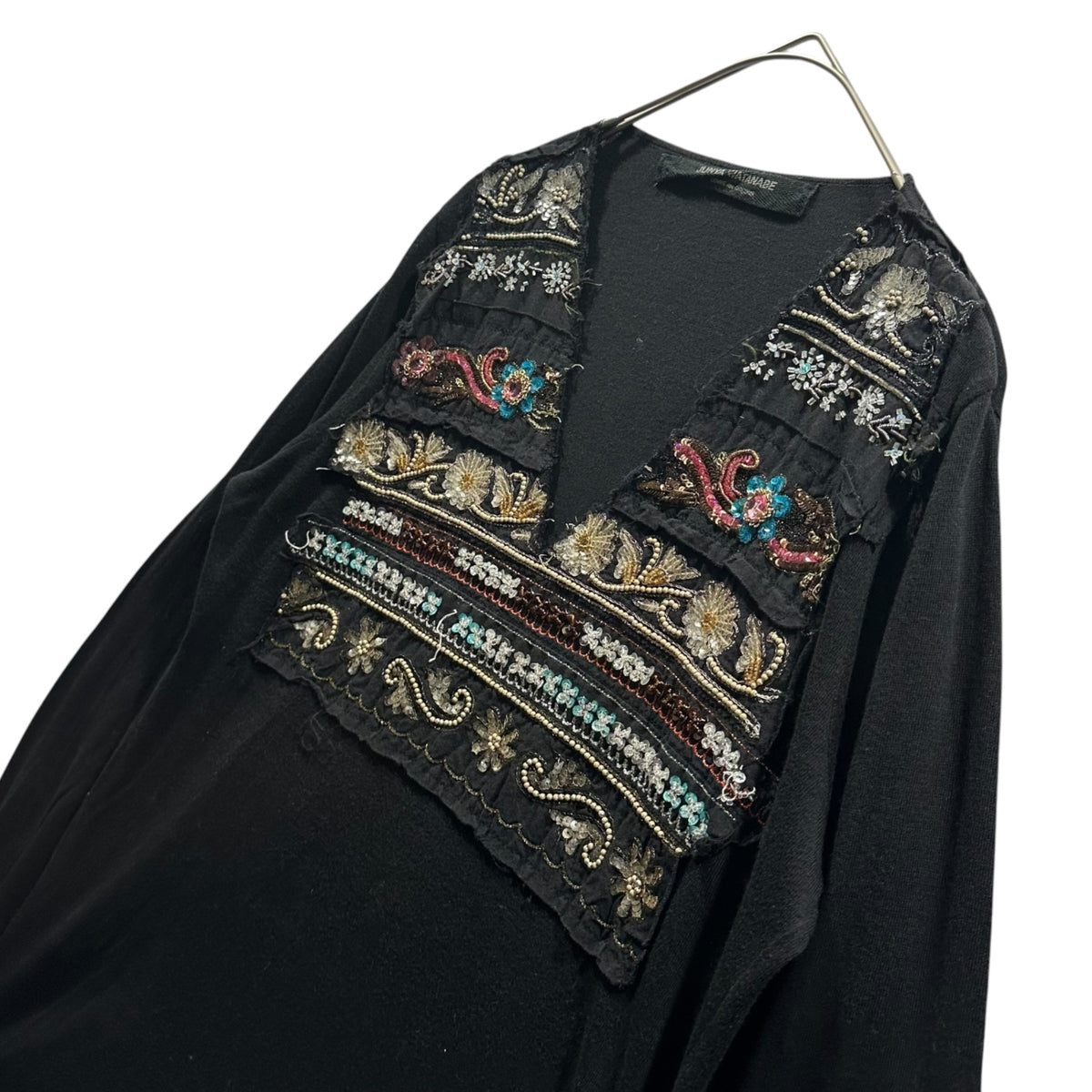 JUNYA WATANABE COMME des GARCONS(ジュンヤワタナベコムデギャルソン) 2005SS L/S Garment-Dyed Cut-and-Sewn with Sequins and Beads 製品染め スパンコール ビーズ 装飾 長袖 カットソー JO-N010 FREE ブラック AD2004 00s アーカイブ