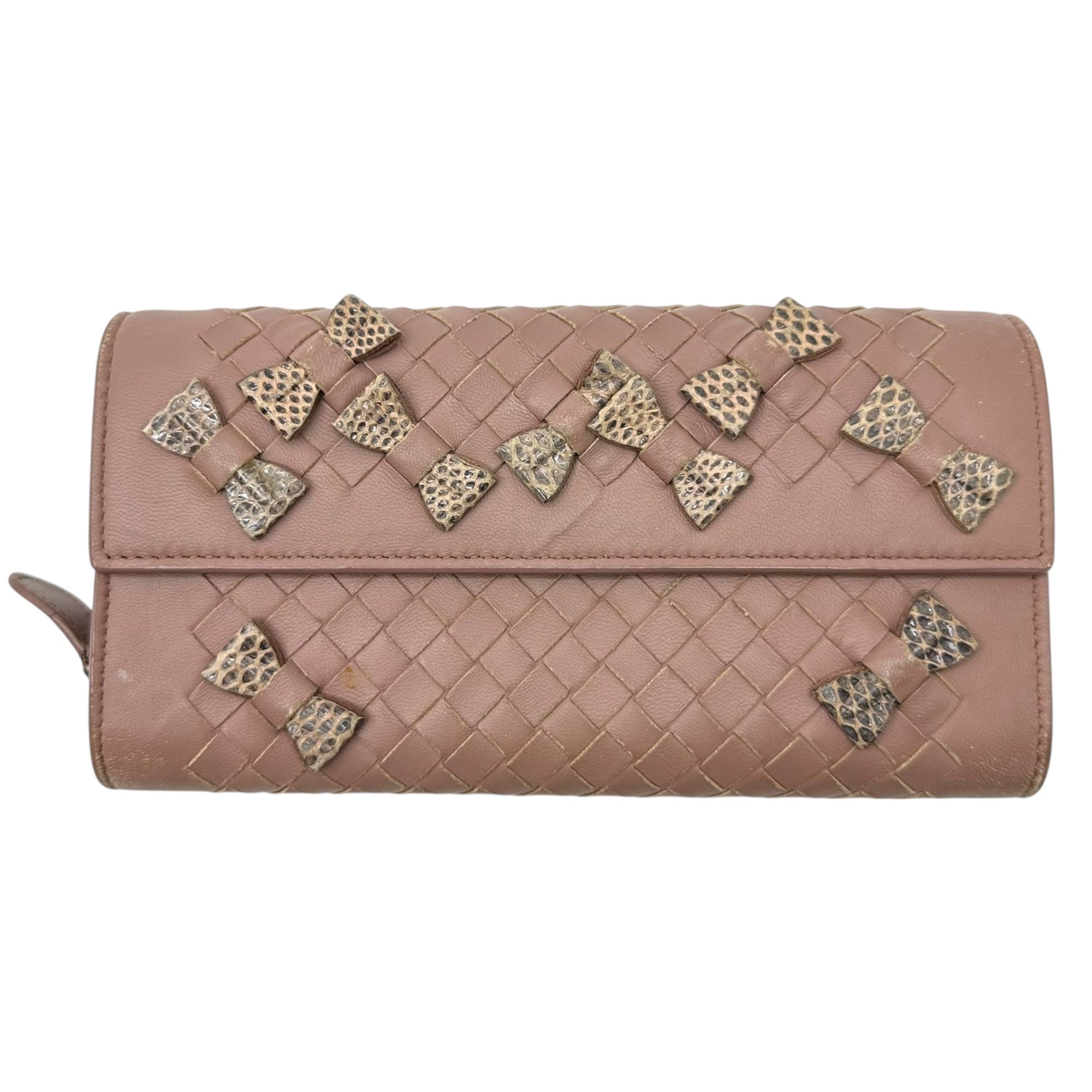 BOTTEGA VENETA(ボッテガヴェネタ) Intrecciato Ribbon-Decorated Long Wallet イントレチャート リボン装飾 長財布 S01963582N ピンクベージュ