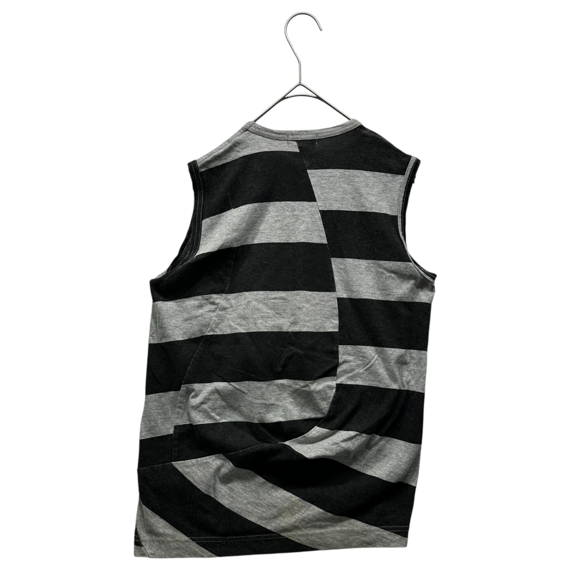 tricot COMME des GARCONS(トリココムデギャルソン) 02SS Asymmetrical striped sleeveless T-shirt アシンメトリー ボーダー ノースリーブ Tシャツ TF-T020 FREE グレー×ブラック AD2002