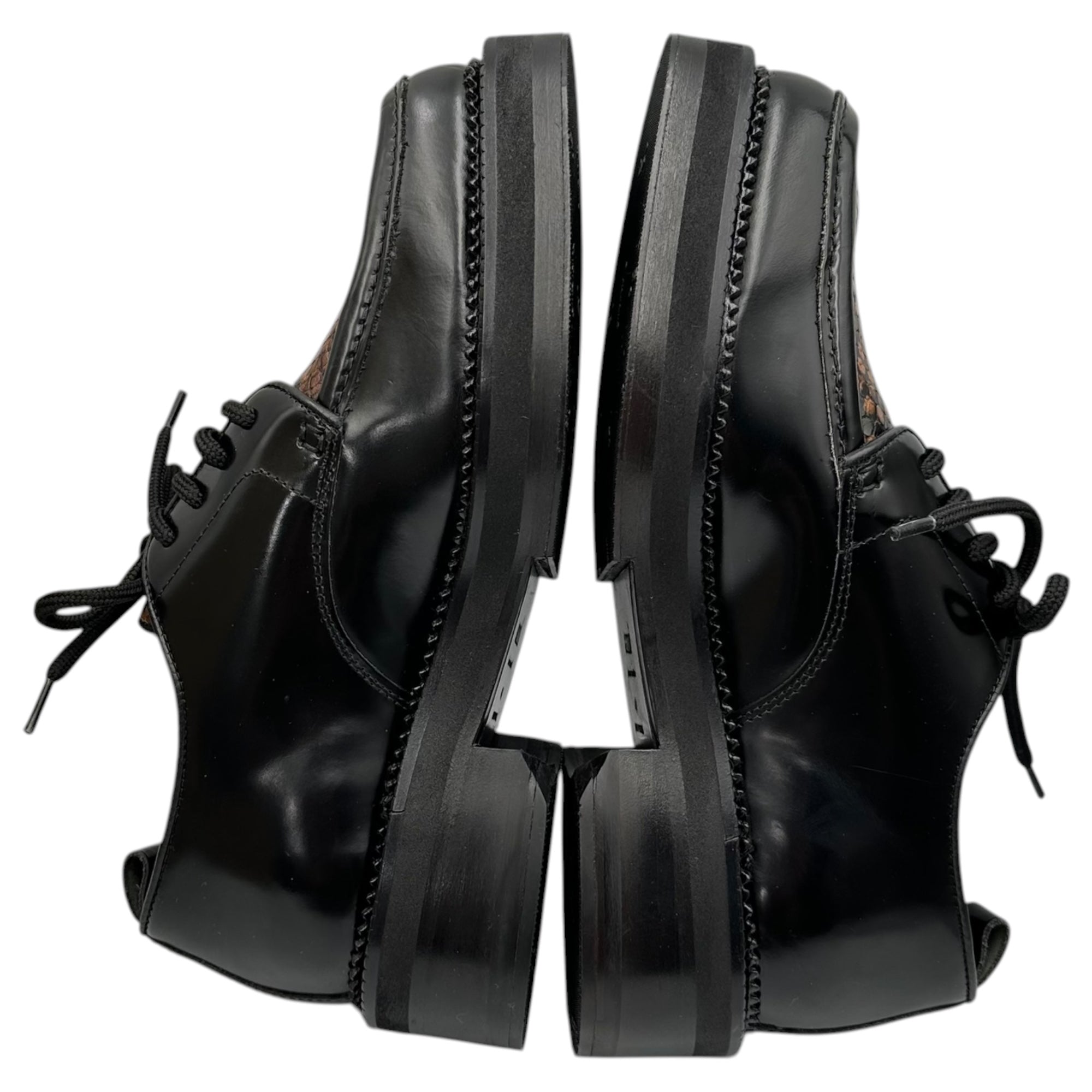 AMI PARIS(アミパリス) Square-Toe Shoes with Python Accents パイソン 切替 スクエアトゥ レザー シューズ 40(25.0～25.5cm程度) ブラック×ブラウン