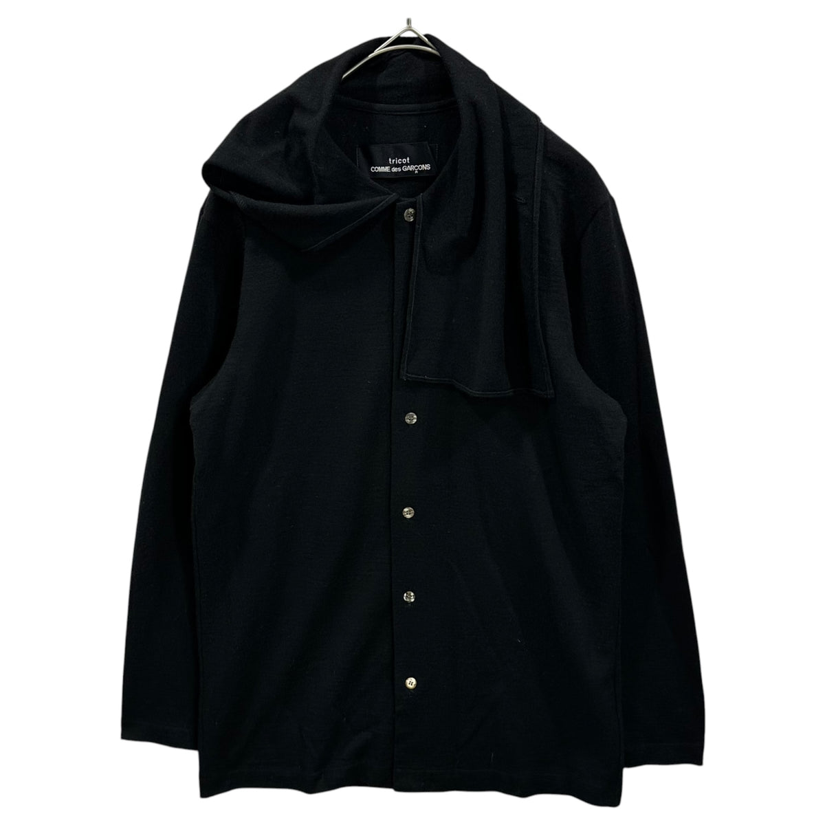 tricot COMME des GARCONS(トリココムデギャルソン) 1980's Asymmetric-Collar Wool Cardigan 変形 カラー ウール カーディガン TT-050140 FREE ブラック AD表記無 80s アーカイブ