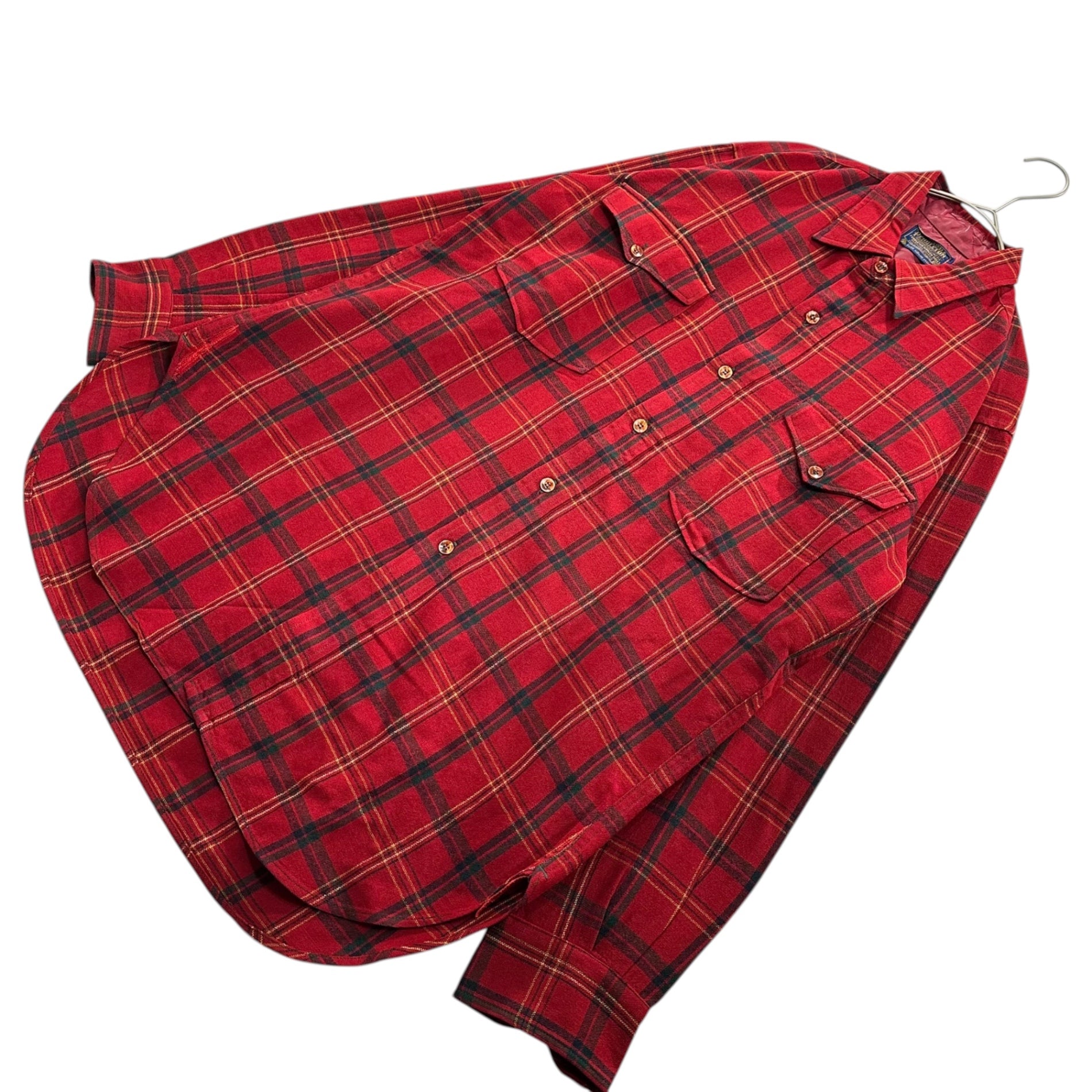 PENDLETON(ペンドルトン) 60's Field Shirt - Tartan Check フィールド シャツ タータン チェック 15 1/2(M程度) レッド×グリーン 60年代 襟芯無し ヴィンテージ ウール