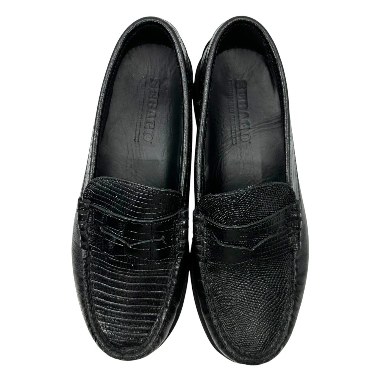 SEBAGO×Engineered Garments(セバゴ×エンジニアードガーメンツ) EXOTIC LOAFER EG エキゾチック レザー ローファー 741145W 42(28cm程度) ブラック 革靴 コイン 厚底 vibramソール コラボ 箱付