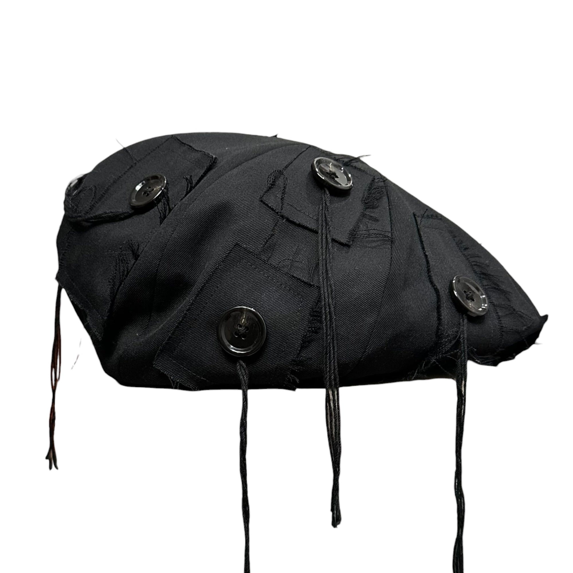 Nemeth(ネメス) Pleated Button-up Big Casquette ヒモ ボタン ビッグ キャスケット 帽子 M ブラック トレーディングミュージアム等取扱