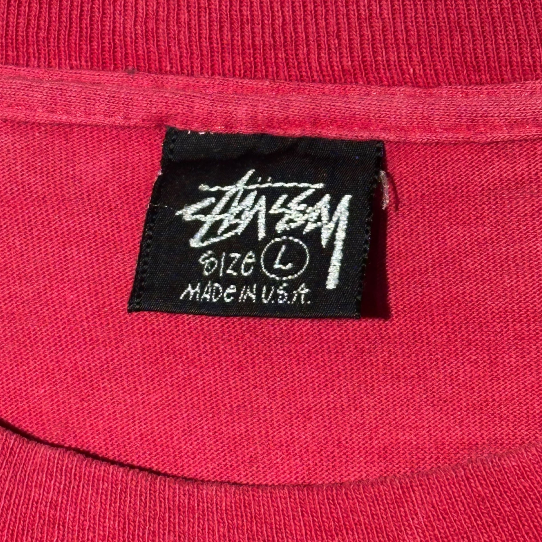STUSSY(ステューシー) 80's FeeLIN' IRIe INNA SKANKIN' STYLe! Printed T-shirts ラスタ プリント Tシャツ L レッド 80年代～90年代 ヴィンテージ OLD 黒タグ