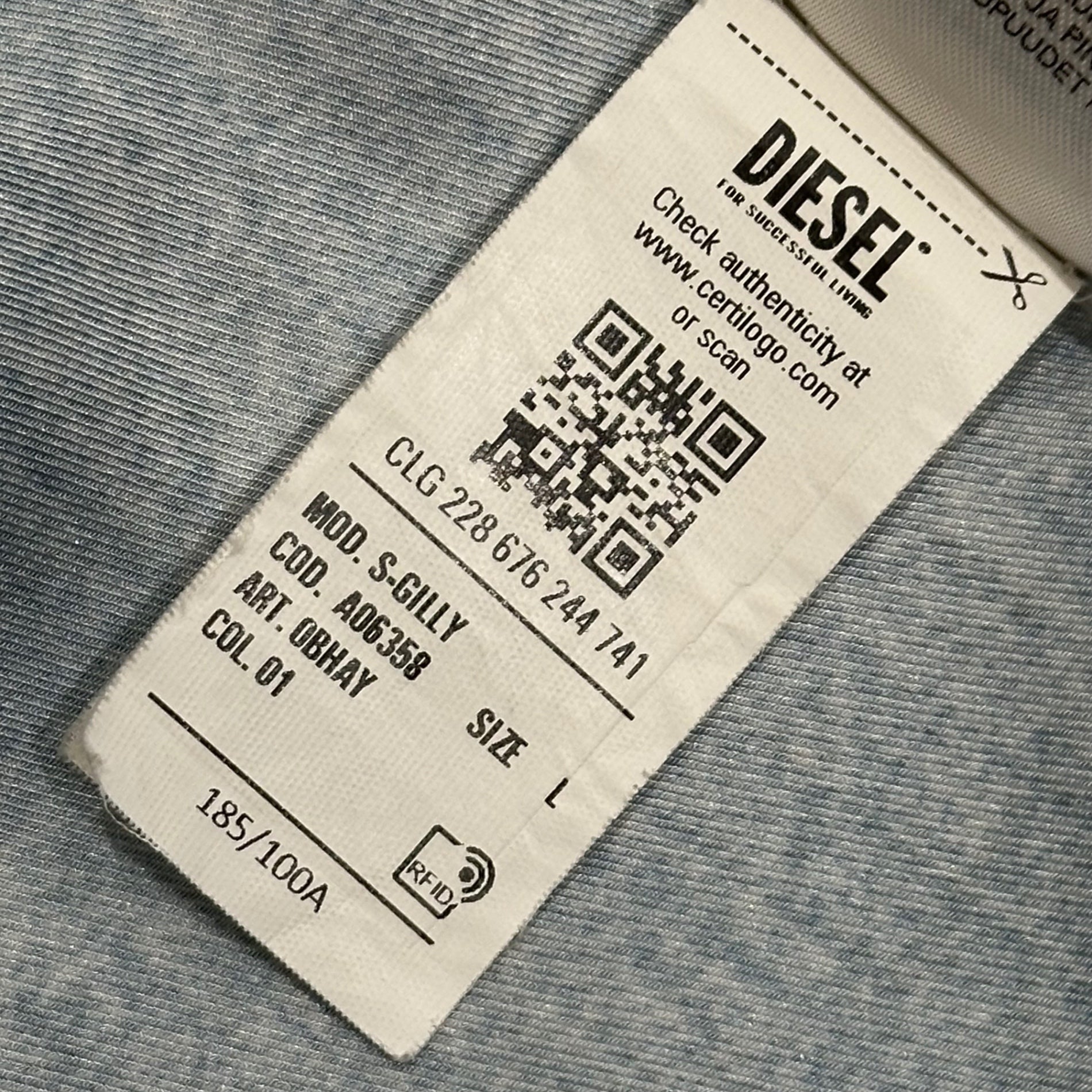 DIESEL(ディーゼル) Denim-Transfer L/S Shirt デニム 転写 長袖 シャツ A06358 S-GILLY L インディゴ