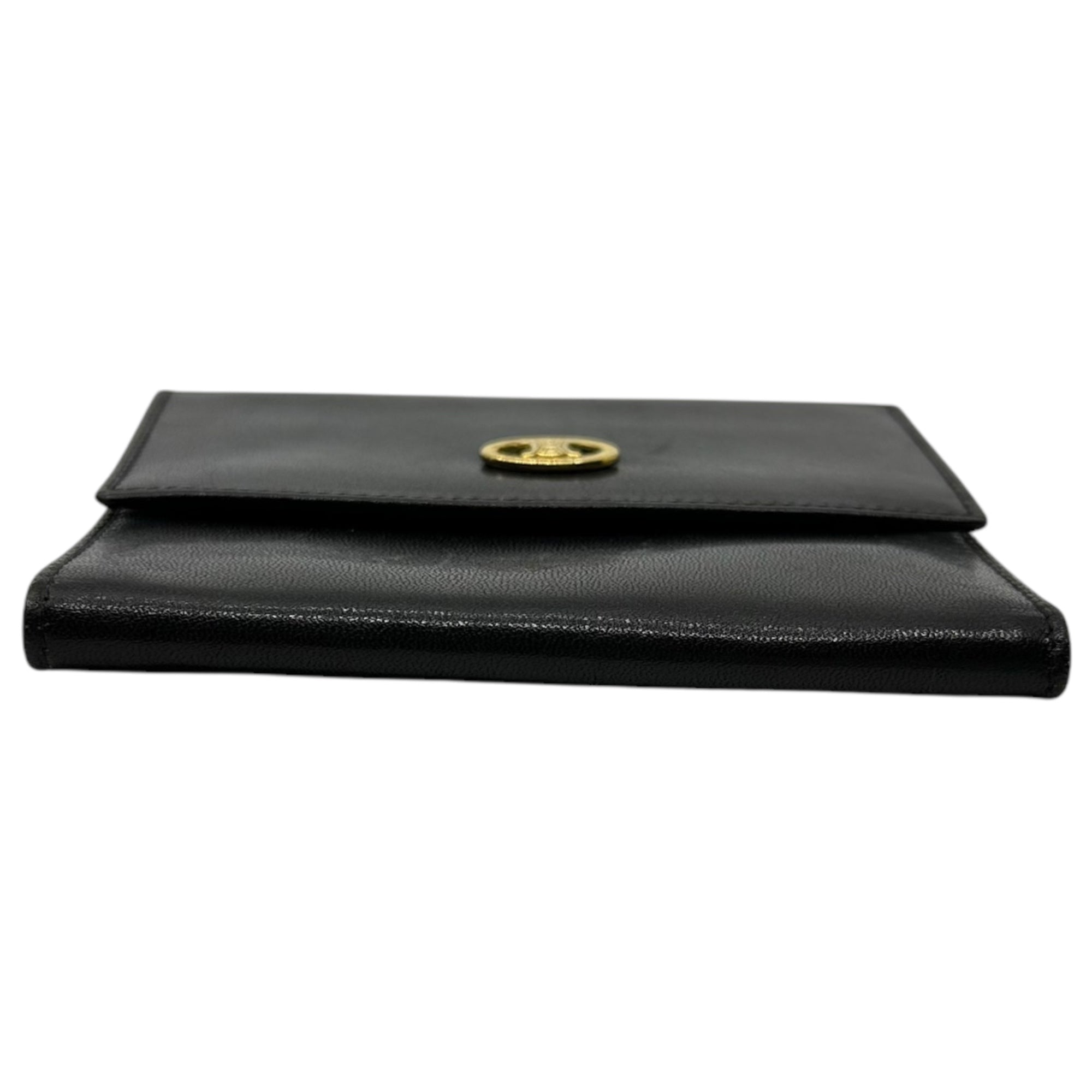 CELINE(セリーヌ) Vintage Trionf logo leather wallet ヴィンテージ トリオンフ ロゴ 金具 レザー 3つ折り 財布 M02 ブラック コンパクト ミニ OLD