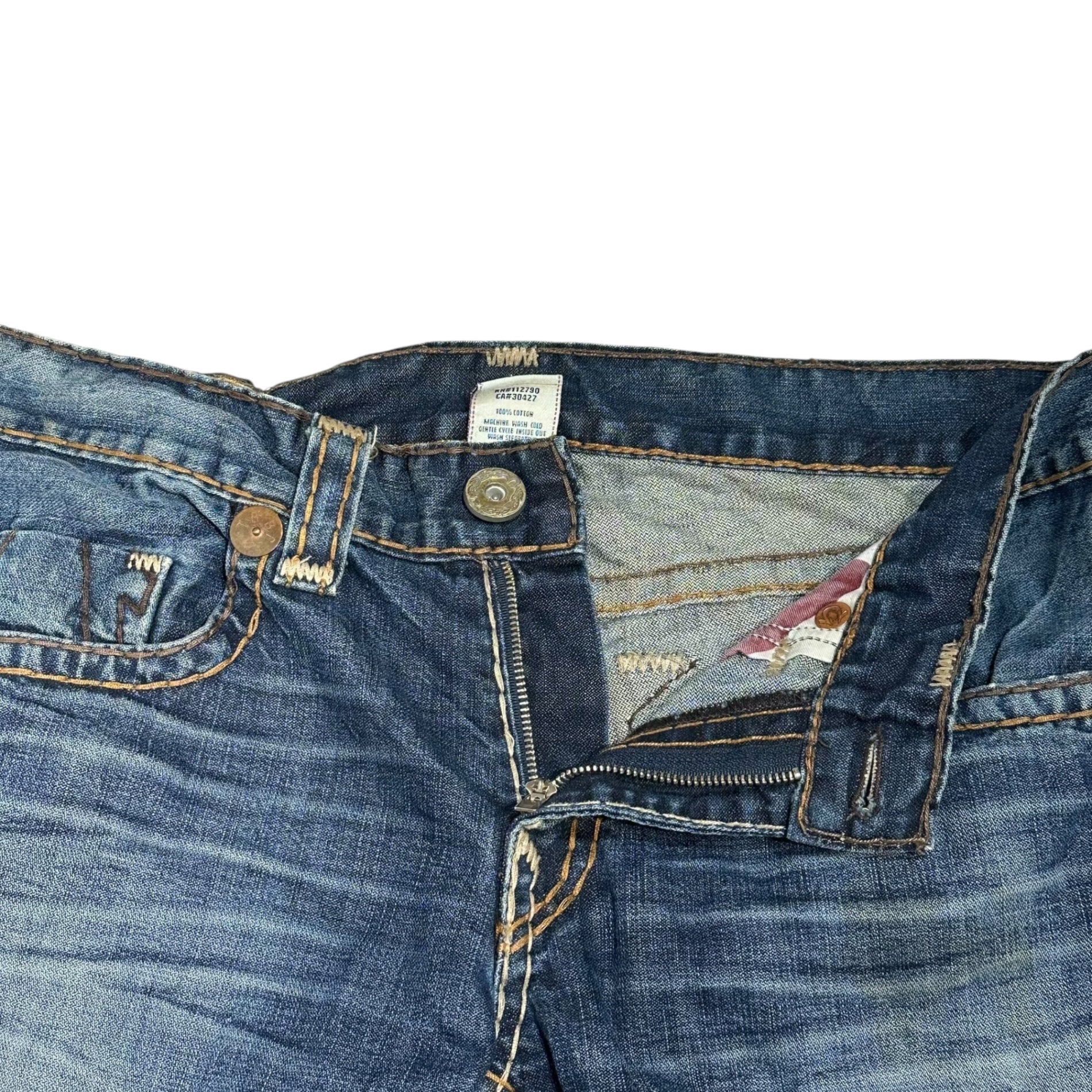 TRUE RELIGION(トゥルーレリジョン) 00's Vintage Straight Denim Pants ヴィンテージ加工 ストレート デニム パンツ 34 インディゴ Y2K