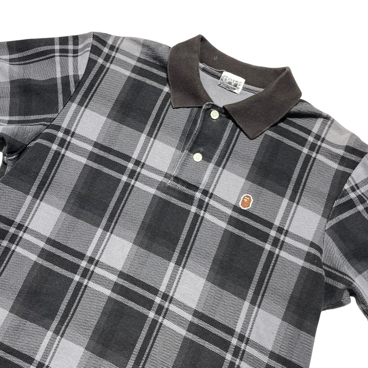 A BATHING APE(アベイシングエイプ) 00's One point logo check polo shirt ワンポイント ロゴ チェック ポロ シャツ 表記無し(M程度) グレー