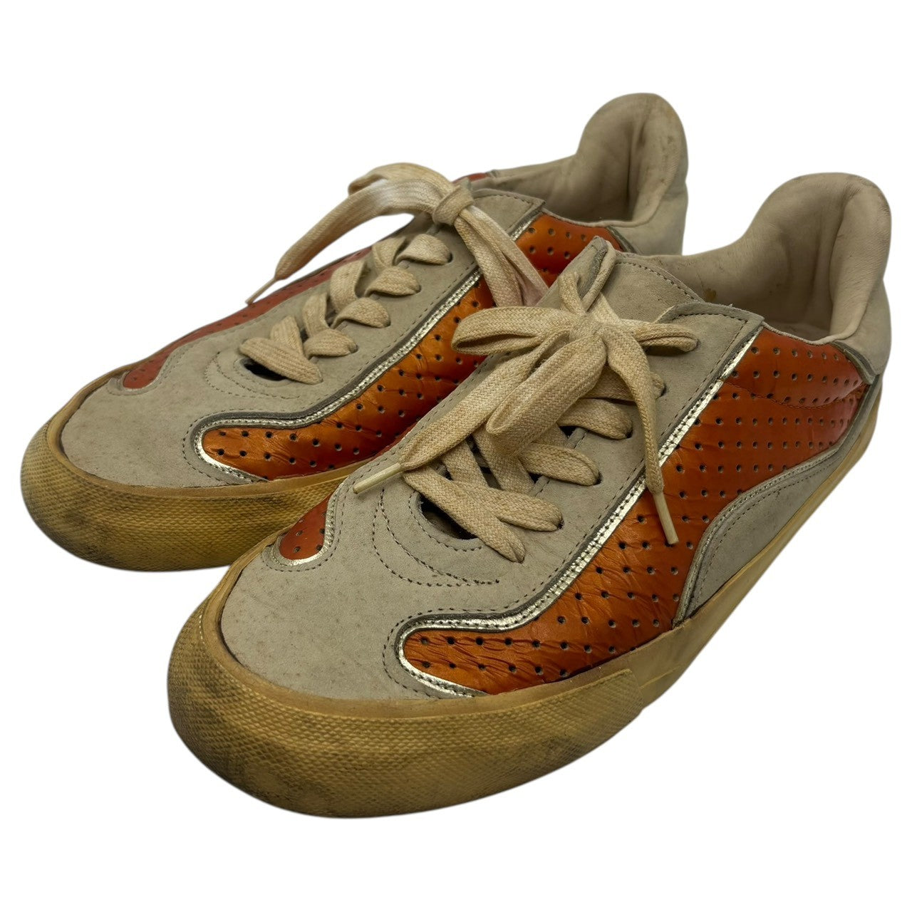 COMME des GARCONS HOMME HOMME(コムデギャルソンオムオム) 1999～2001 Punched Leather Low-Cut Sneakers パンチング レザー ローカット スニーカー 25.5(26.5cm程度) ホワイト×オレンジ 90's 00's アーカイブ
