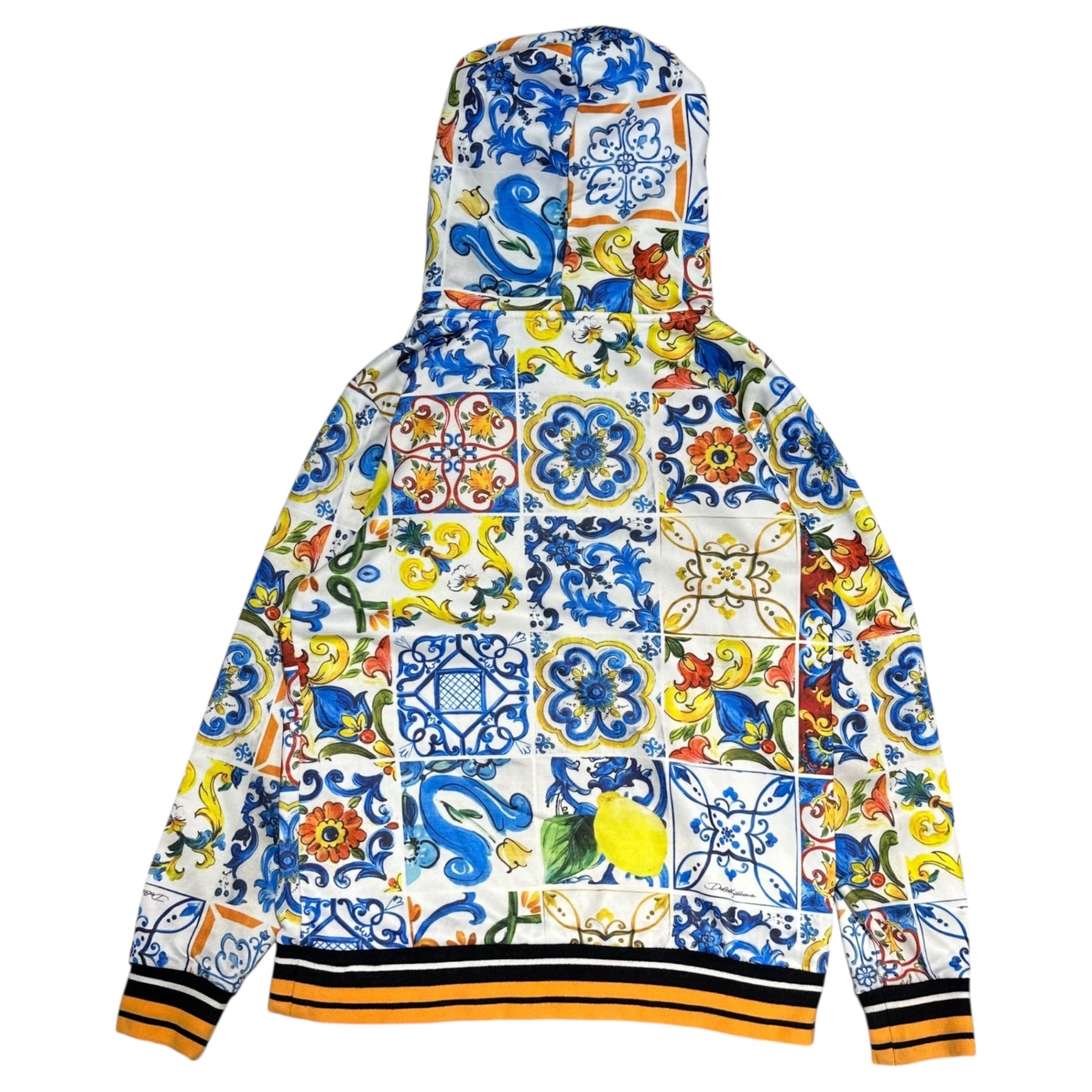 DOLCE&GABBANA(ドルチェ&ガッバーナドルガバ) Mayolica All-over Print Pullover Hoodie マヨリカ 総柄 プルオーバー パーカー G8LA8T FH7B5 M ホワイト×ブルー