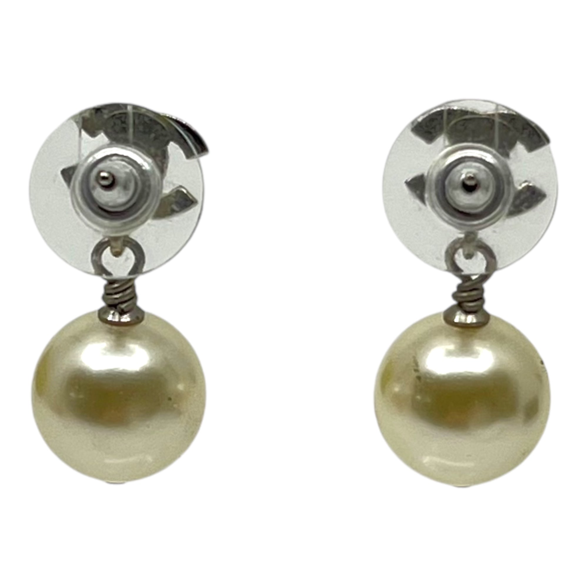 CHANEL(シャネル) Coco mark light stone pearl earrings ココマーク ライトストーン パール ピアス  シルバー 刻印 A17 V