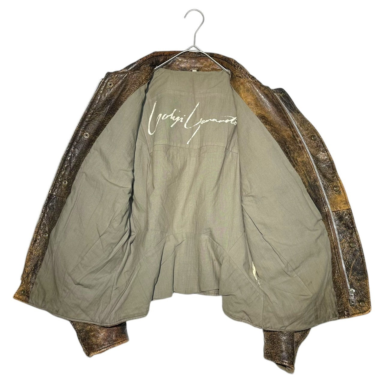 YOHJI YAMAMOTO(ヨウジヤマモト) 80's Inside brand logo lambskin single leather jacket short length 80年代 内側 ブランド ロゴ ラムスキン シングル レザー ジャケット 短丈 M ブラウン