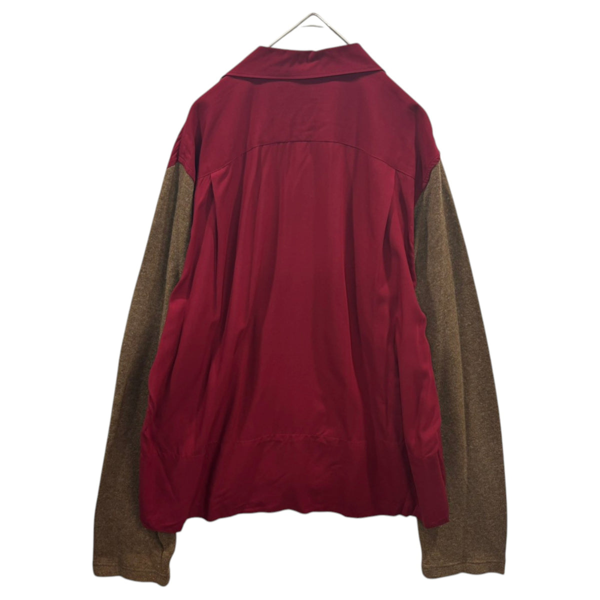COMME des GARCONS SHIRT(コムデギャルソンシャツ) 1990's Lambswool-Sleeve Rayon Open-Collar Shirt ラムウール スリーブ レーヨン オープン カラー シャツ M ボルドー×ブラウン 90s アーカイブ