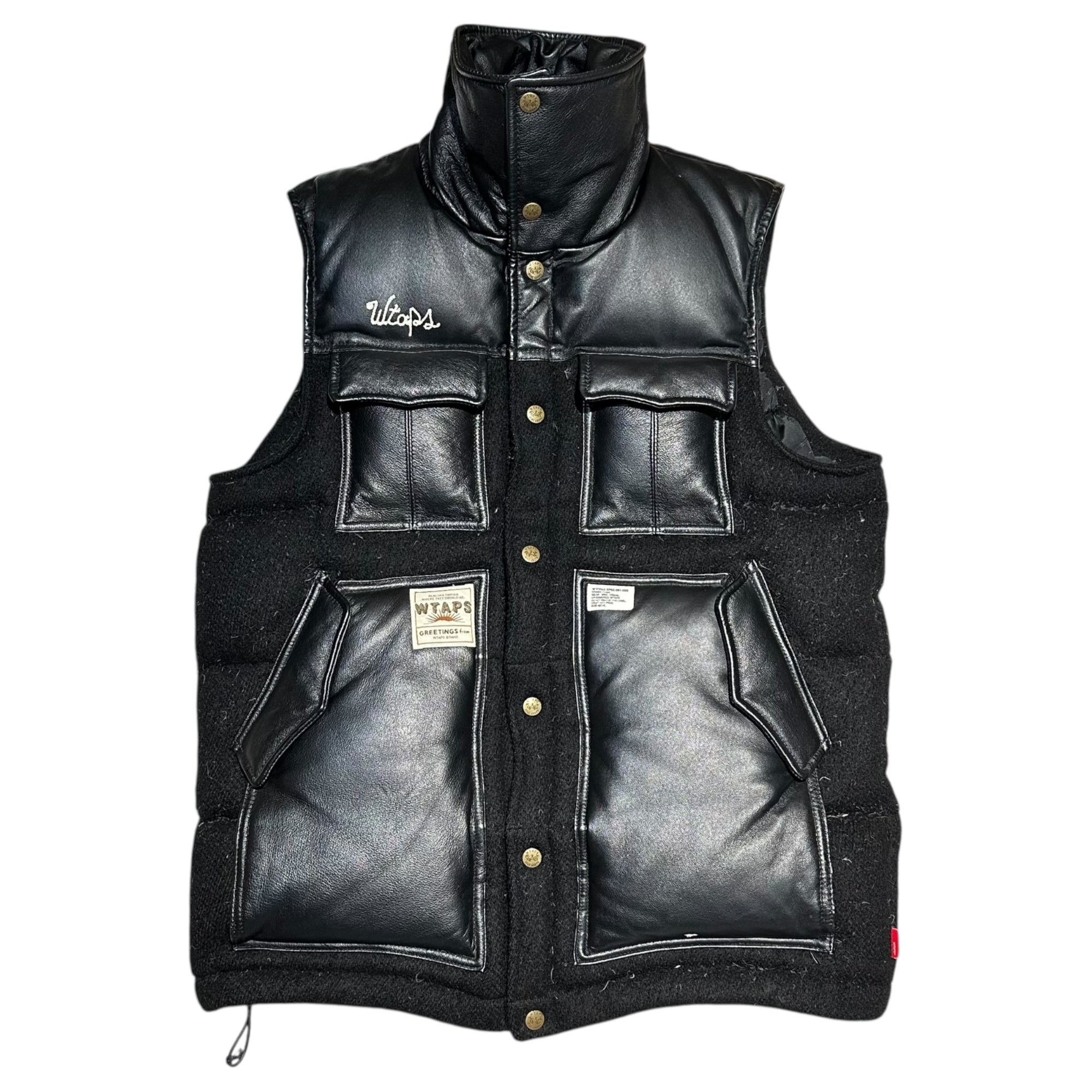 WTAPS(ダブルタップス) 08AW RED DAWN BROKE BACK VEST FIELD WOOLY レザー 切替 ウール ダウンベスト 2008/2ND GWDT-JK-M05 L ブラック