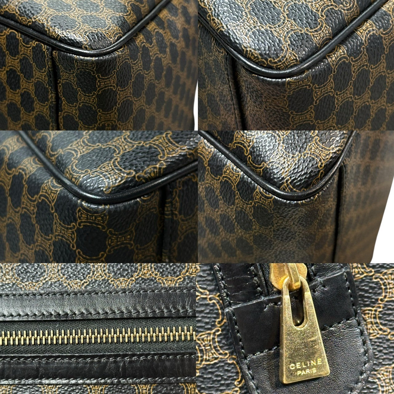 CELINE(セリーヌ) Macadam Pattern Mini Boston Bag マカダム柄 ミニ ボストン バッグ MC99/1 ブラック×ブラウン OLD オールド ハンド