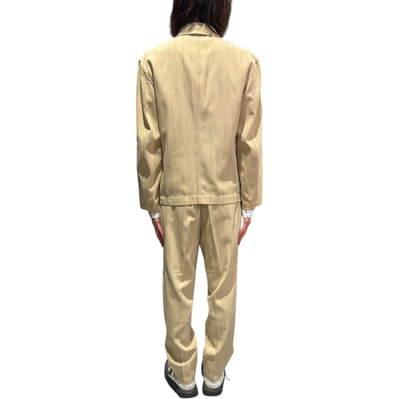 COMME des GARCONS HOMME PLUS(コムデギャルソンオムプリュス) 90SS Ac/Co 4B Stripe  Set upアセテート コットン 3B ストライプ テーラード ジャケット セットアップ PJ・11027S S ベージュ AD1989 スラックス パンツ
