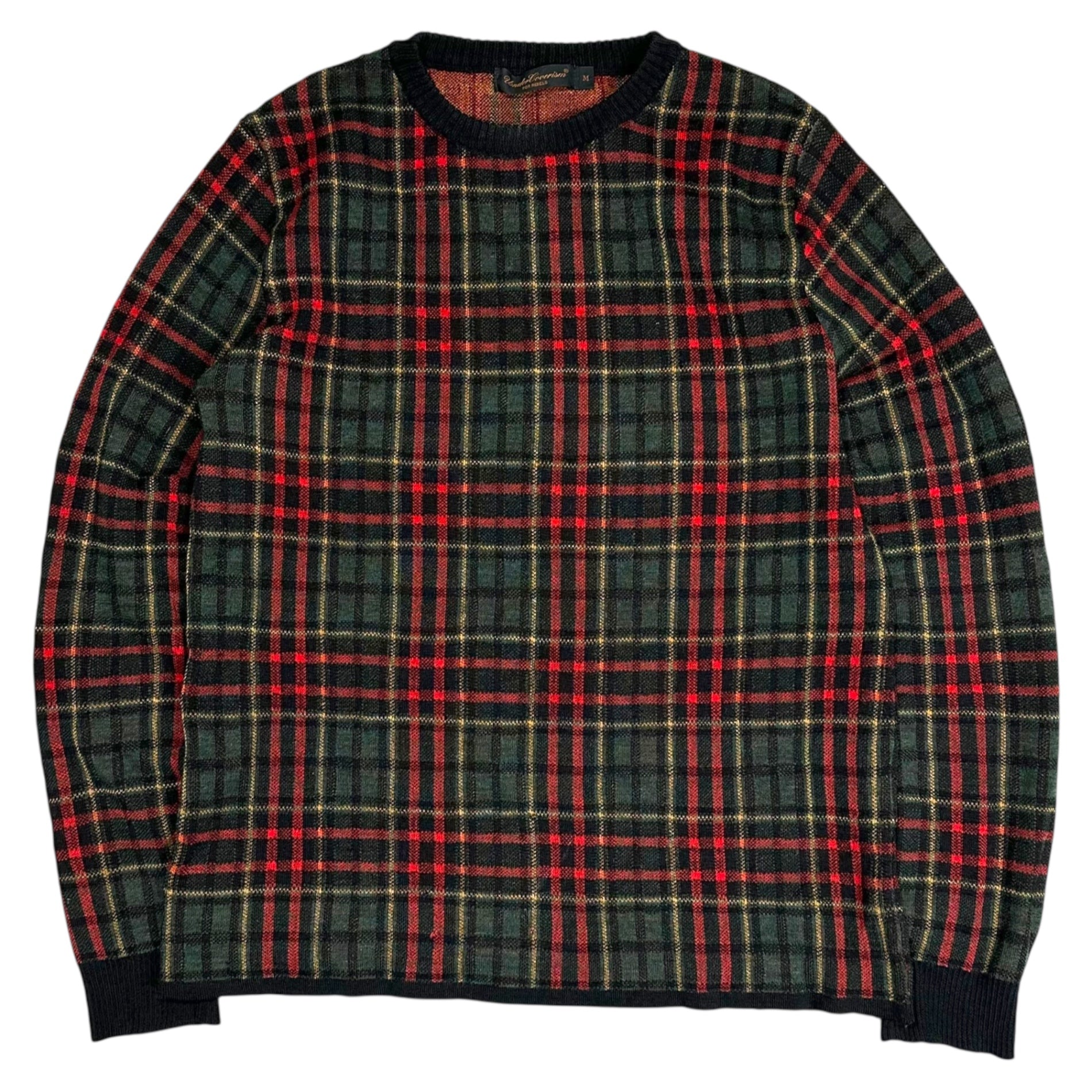 UNDERCOVERISM(アンダーカバイズム) 02AW ”魔女期” バック クロス プリント タータン チェック ニット Back Cross Print Tartan Check Knit M324 M グリーン×レッド アーカイブ 00s