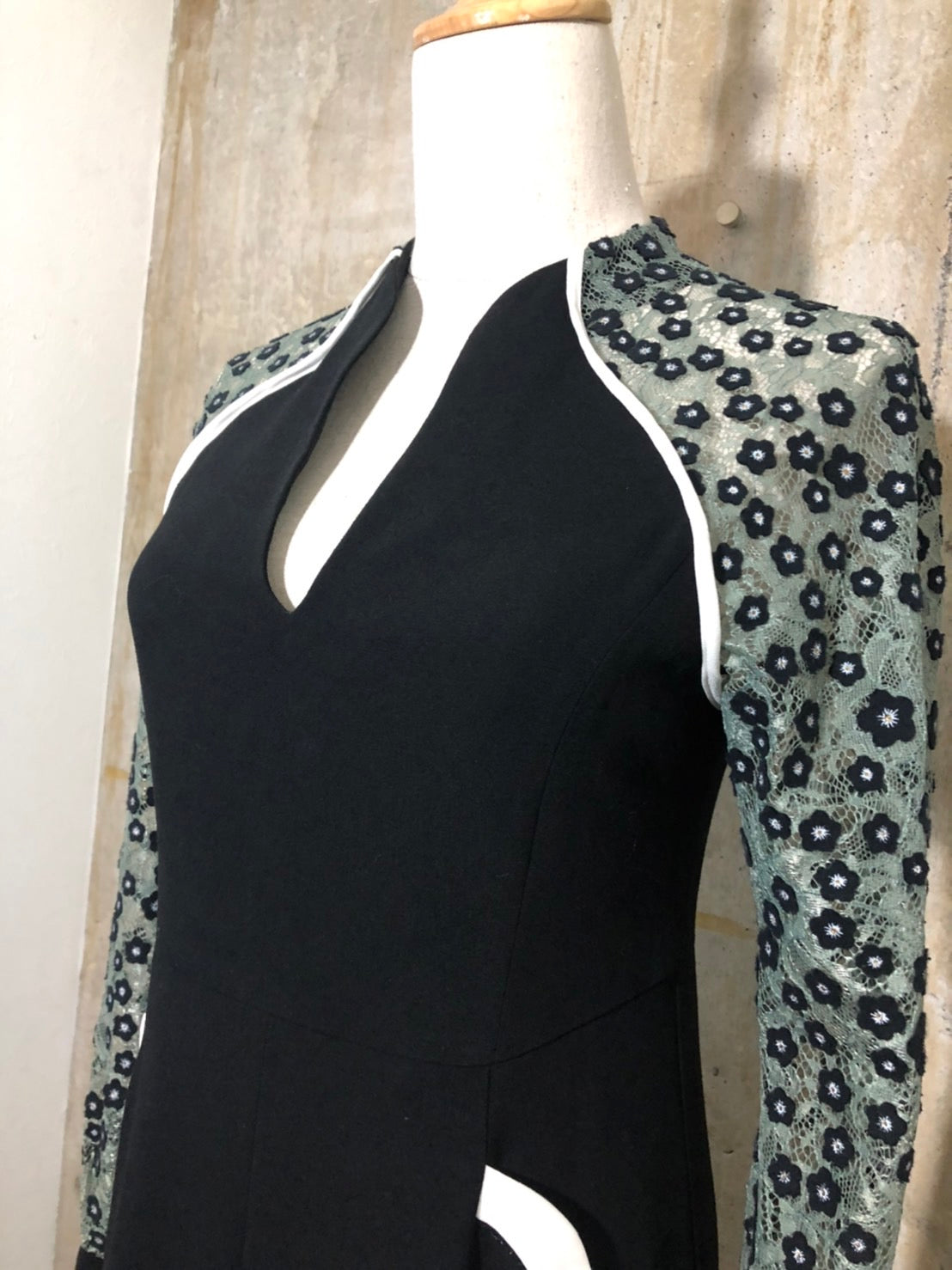 mame kurogouchi(マメクロゴウチ) Pedicel Lace Sleeves A-line Dress MM18AW-DR003 36(S) ブラック