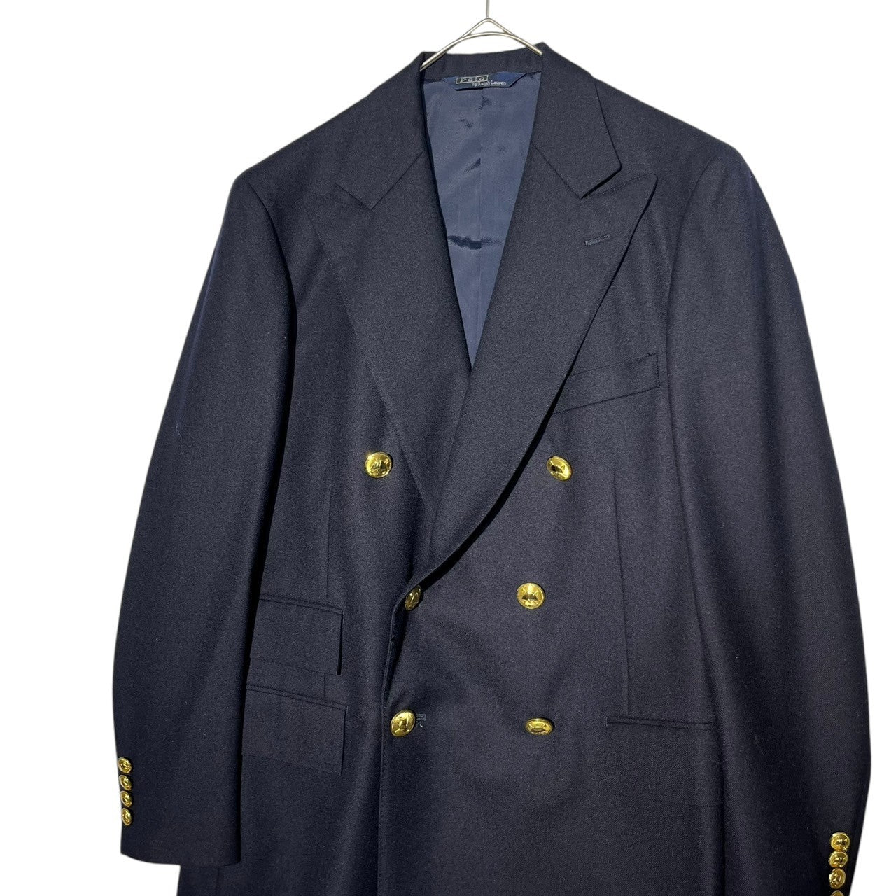 POLO RALPH LAUREN(ポロラルフローレン) 80’s ~ 90's Gold button double navy blazer 金ボタン ダブル 紺ブレザー 96A6(M程度) ネイビー 80年代～90年代 ヴィンテージ 紺ブレ トラッド