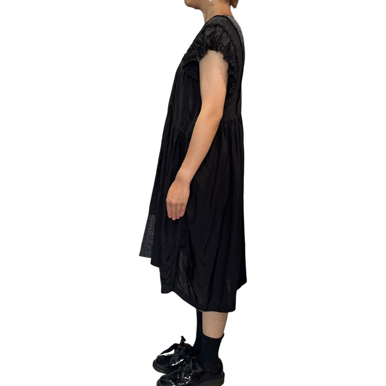tricot COMME des GARCONS(トリココムデギャルソン) 08SS Silver Stitch Design Deformed Sleeve One Piece Dress シルバーステッチ デザイン 変形 スリーブ ワンピース TA-0013 S ブラック×シルバー AD2007