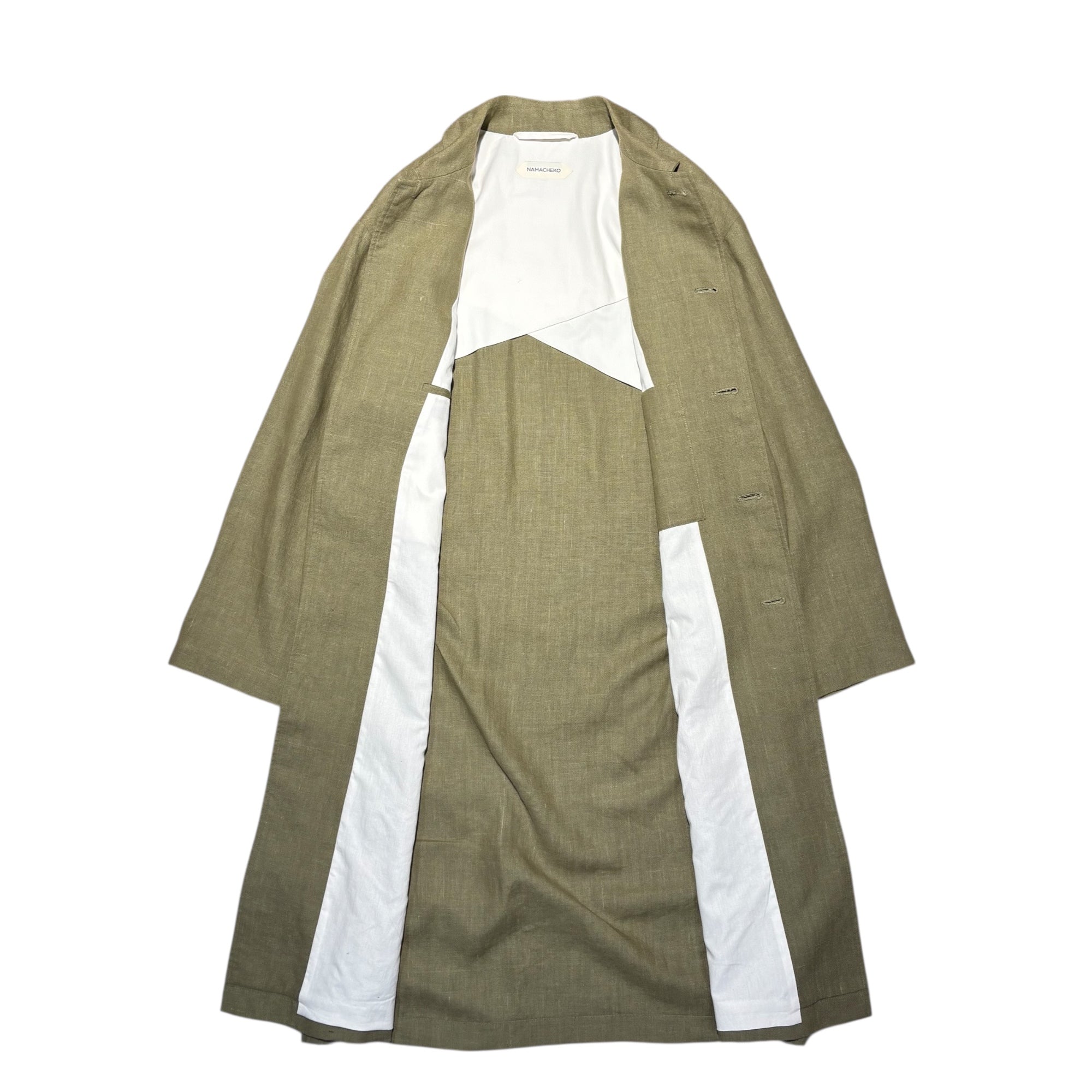 NAMACHEKO(ナマチェコ) Linen Cotton Stand Collar Coat リネン コットン ステンカラー コート XS オリーブ