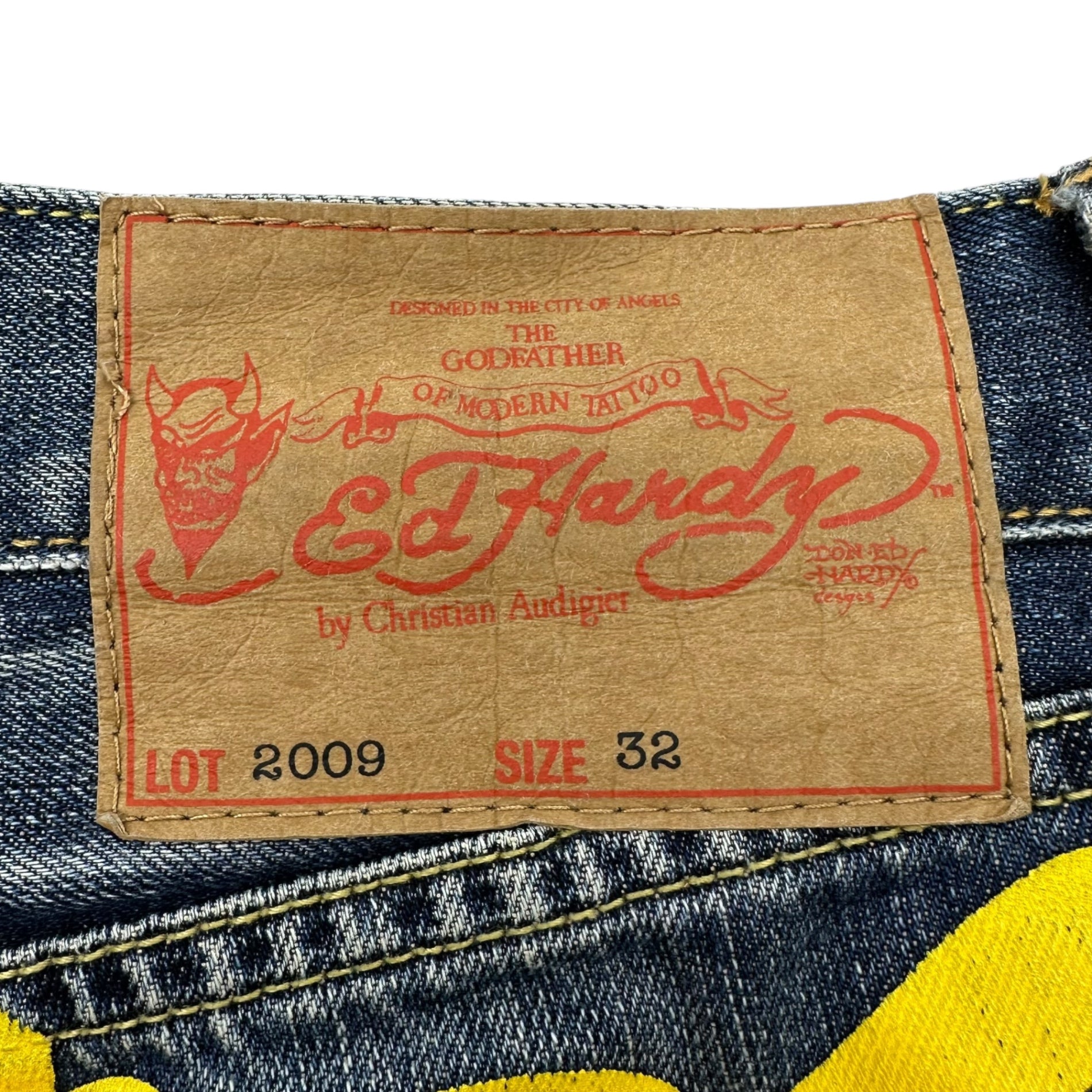 Ed Hardy(エドハーディー) Devil embroidery straight denim pants デビル刺繍 ストレート デニム パンツ LOT 2009 32 インディゴ Y2K B系 ワイド