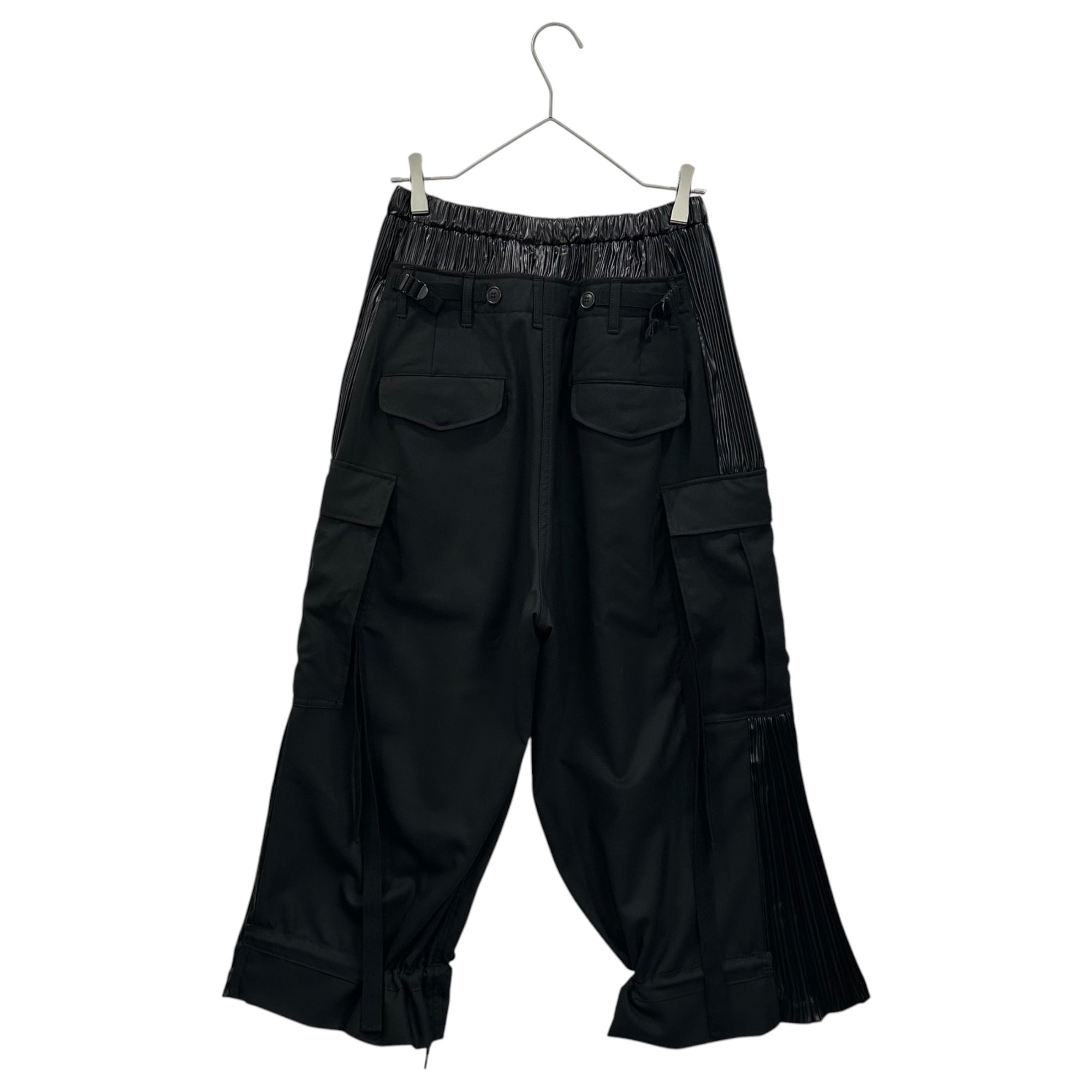 JUNYA WATANABE(ジュンヤワタナベ) 25AW GABARDINE×SATIN CARGO PANTS ギャバジン サテン ドッキング ワイド カーゴ パン JP-P046 XS ブラック AD2025