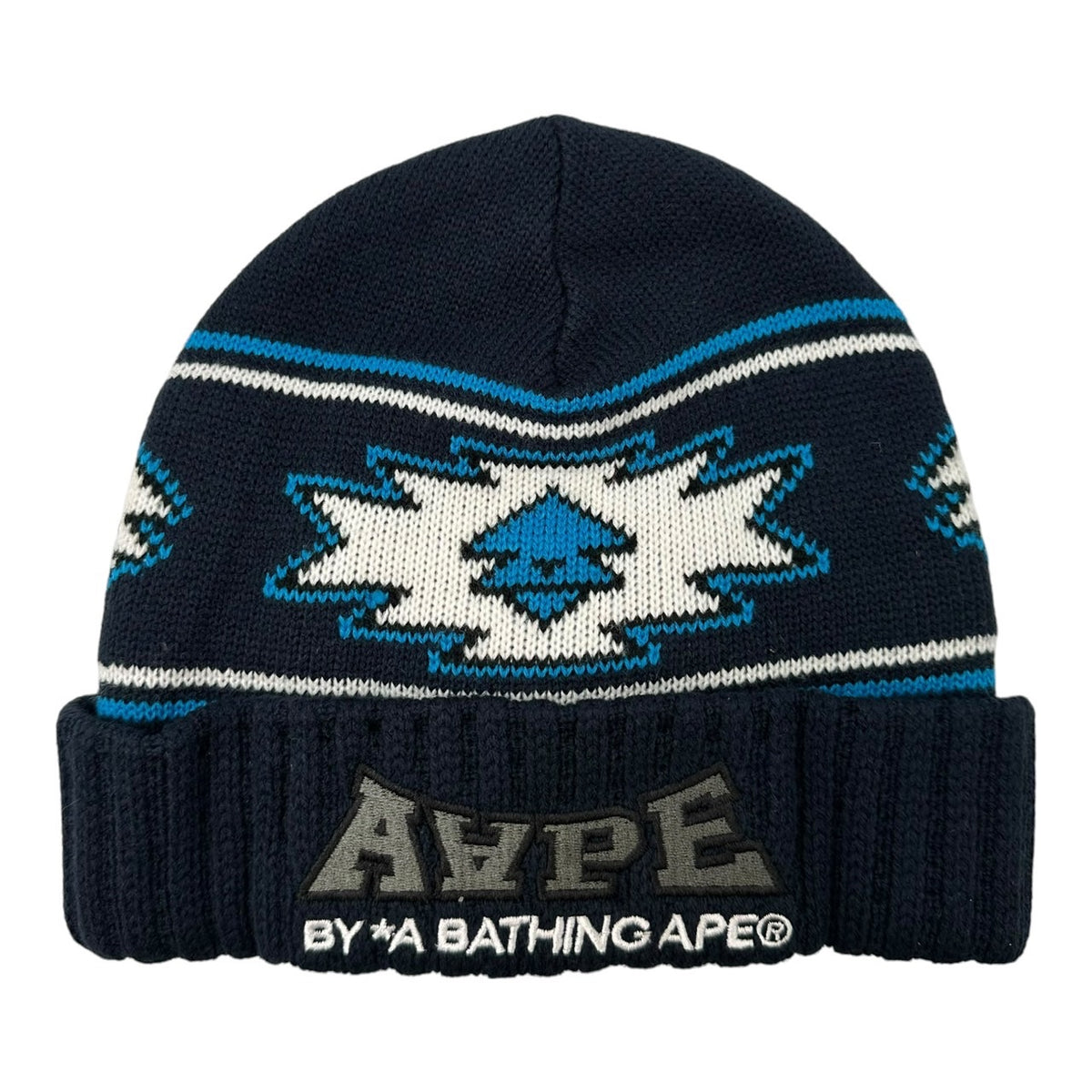 Aape(エーエイプ) Monkey Ortega-Pattern Knit Cap 猿 オルテガ調 ニット キャップ ネイビー