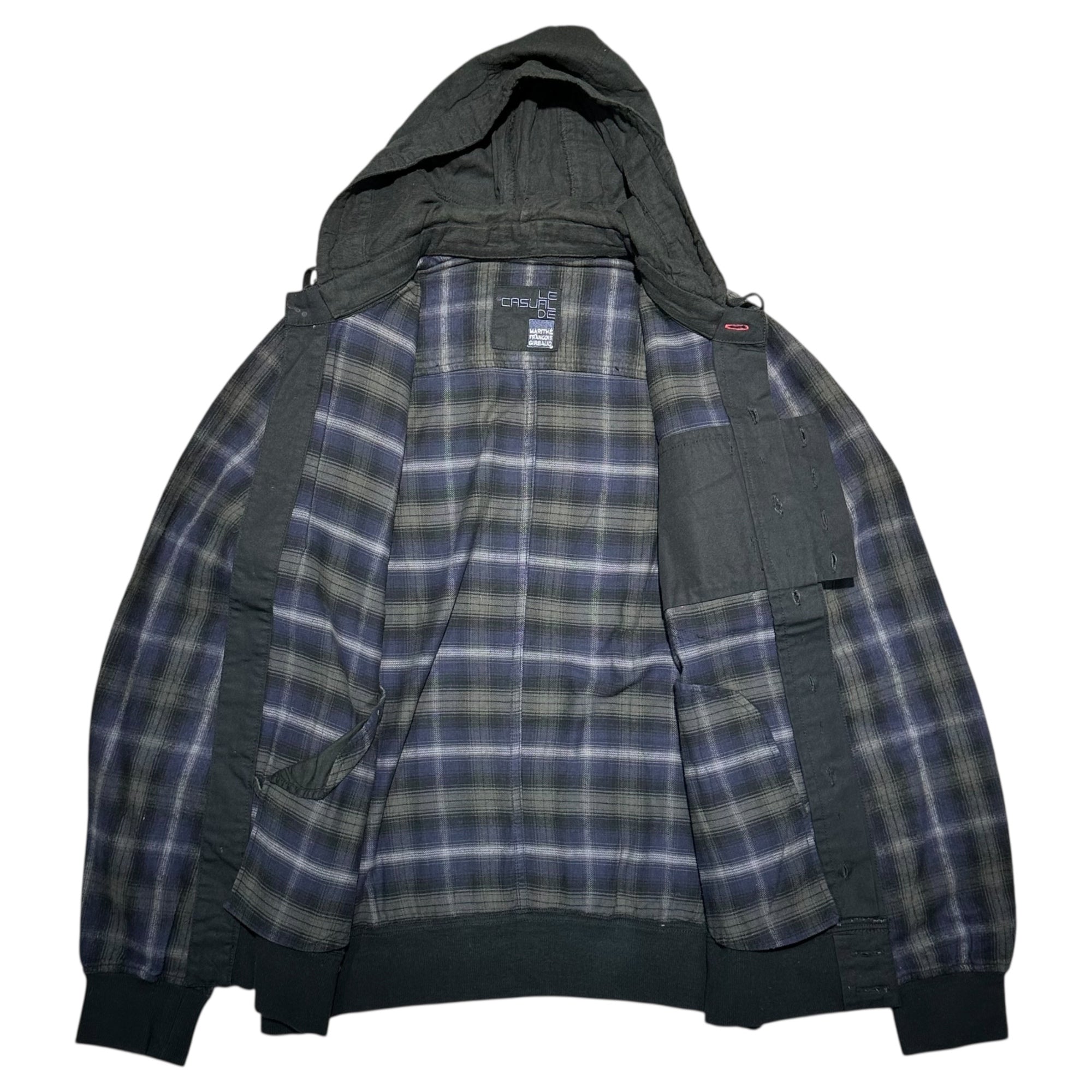 MARITHE FRANCOIS GIRBAUD(マリテフランソワジルボー) 00's Hooded Ombre Check Shirt フーデッド オンブレ チェック シャツ M7-4663 M ネイビー×ブラック Y2K ジャケット
