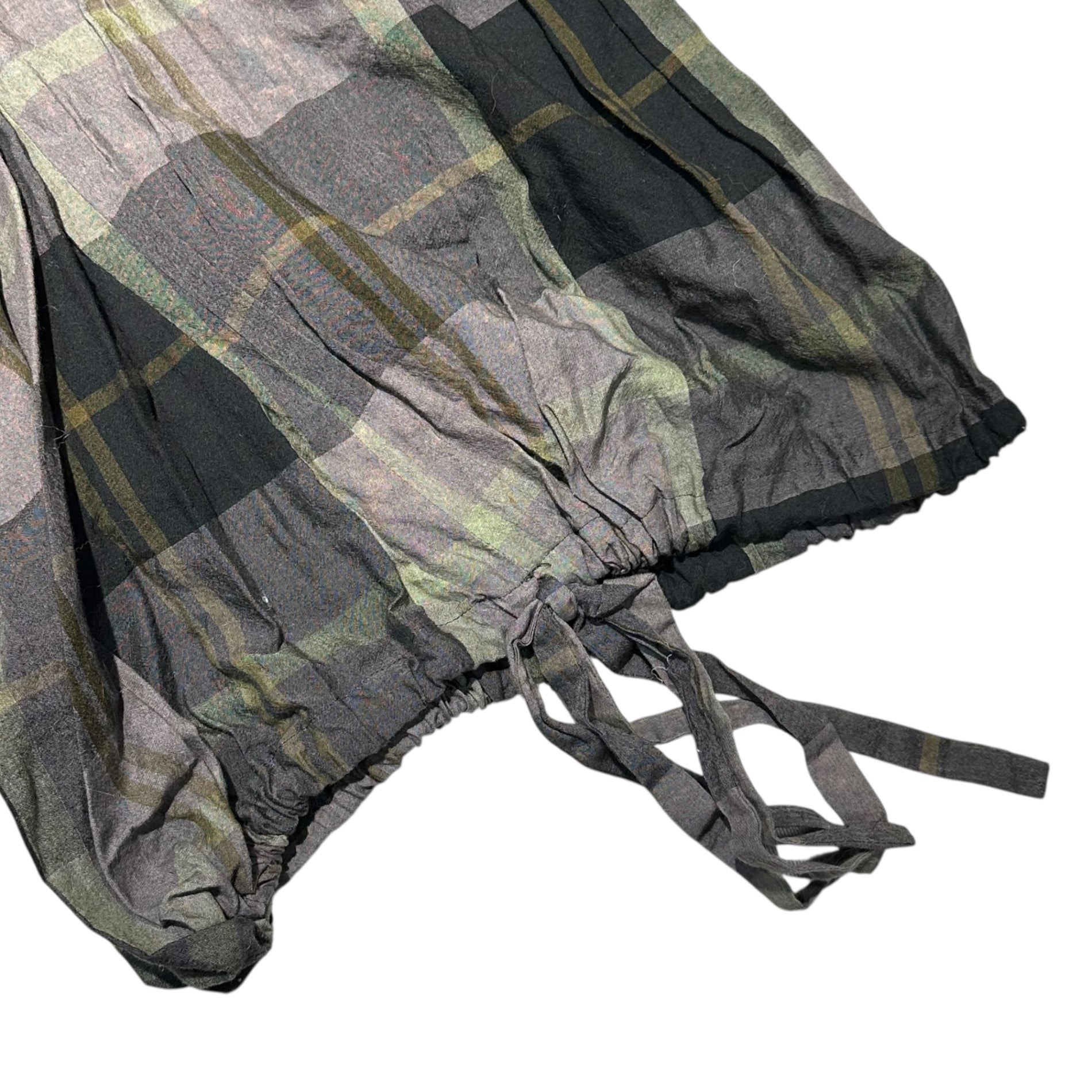 YOHJI YAMAMOTO(ヨウジヤマモト) High-Waisted Distorted Balloon Silhouette Check Cotton Pants ハイウエスト 変形 バルーンシルエット チェック コットン パンツ FX-S12-081 1(S程度) グレー×ブラック×カーキ