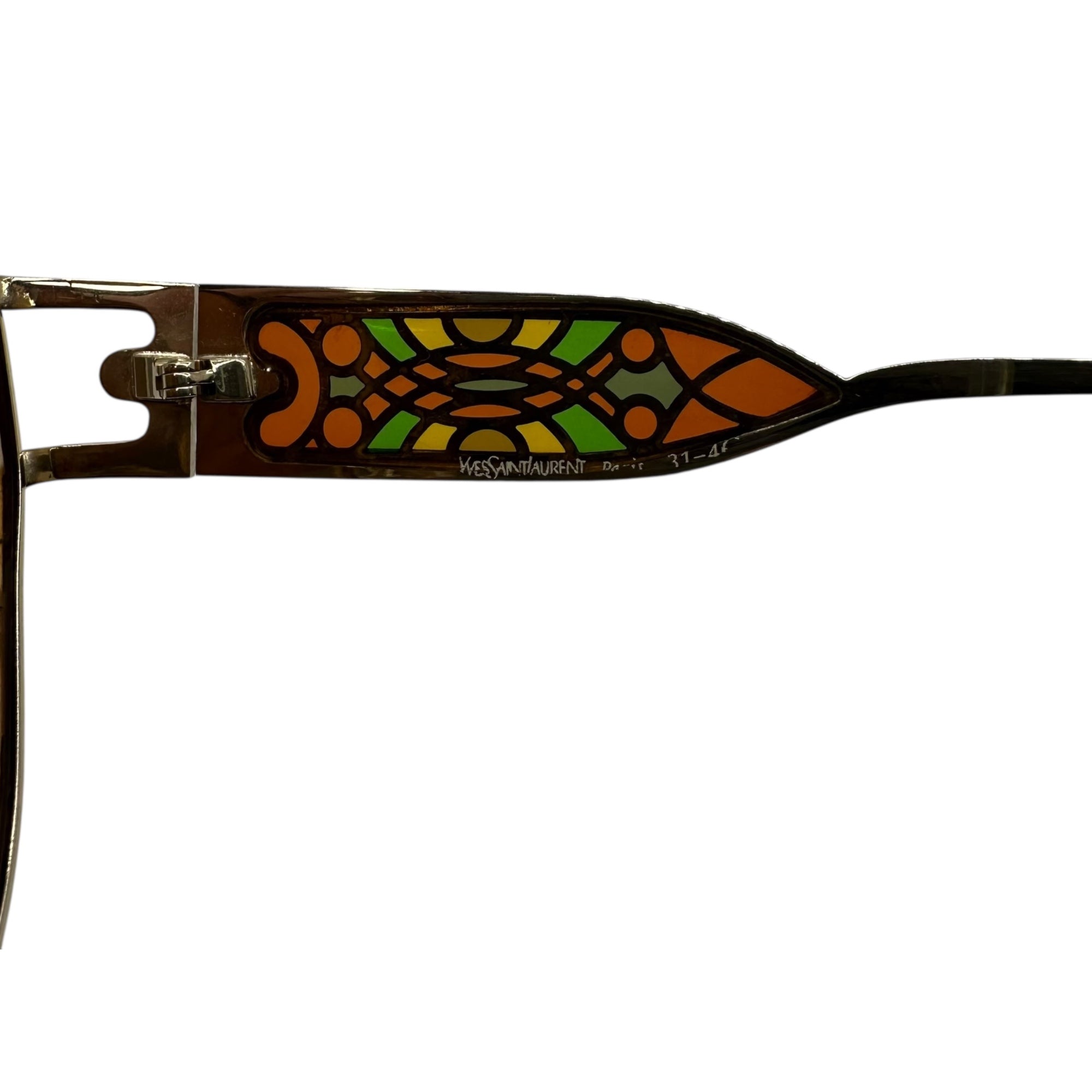 YVES SAINT LAURENT(イヴサンローラン) 80's Stained Glass Design Butterfly Sunglasses ステンドグラス デザイン バタフライ サングラス - シルバー×ブラウン 推定80年代 ヴィンテージ メガネ 眼鏡