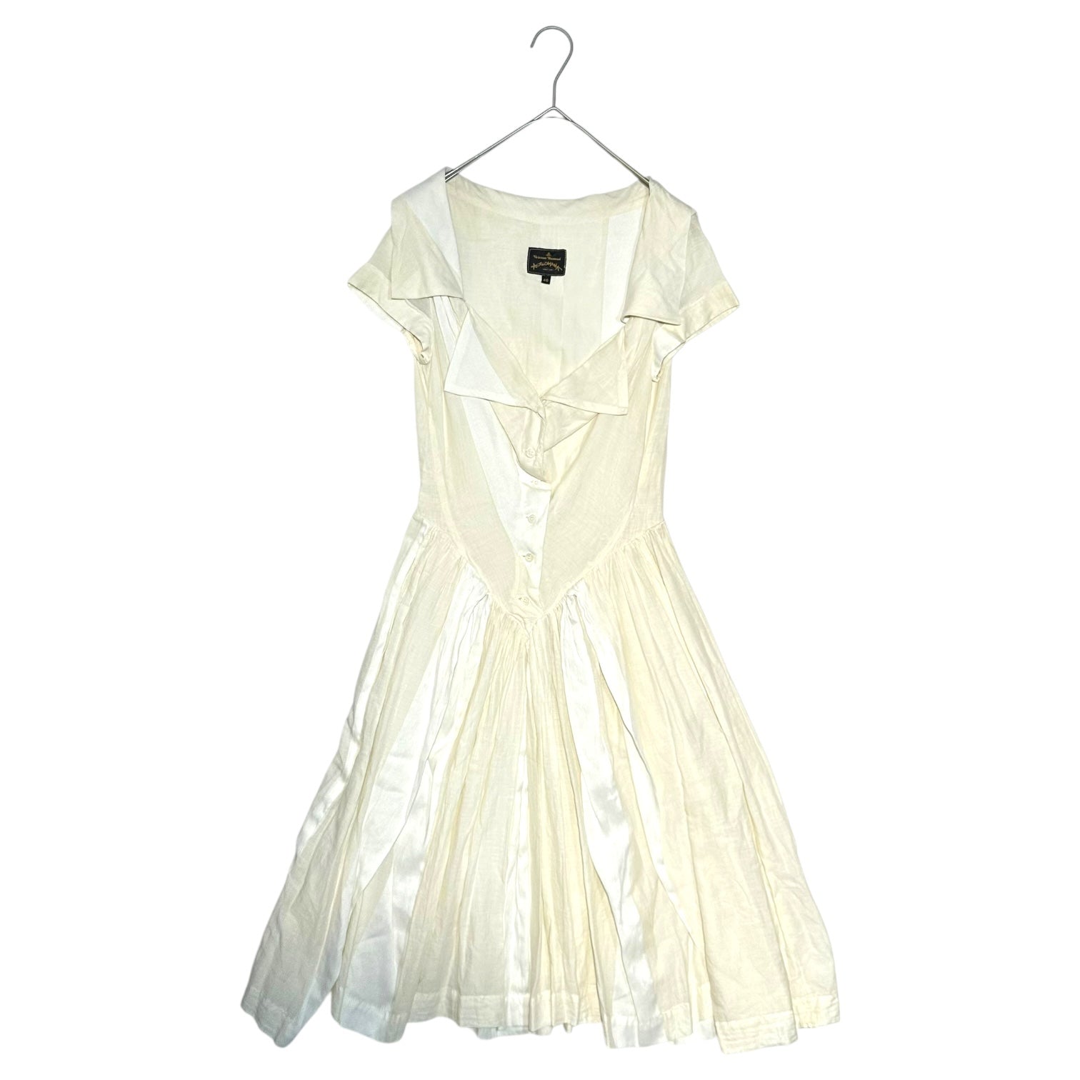 Vivienne Westwood ANGLOMANIA(ヴィヴィアンウエストウッドアングロマニア) 90's~00's Design Neck Sleeveless Gathered Flare Dress デザイン ネック ノースリーブ ギャザー フレア ワンピース 40(L程度) ホワイト