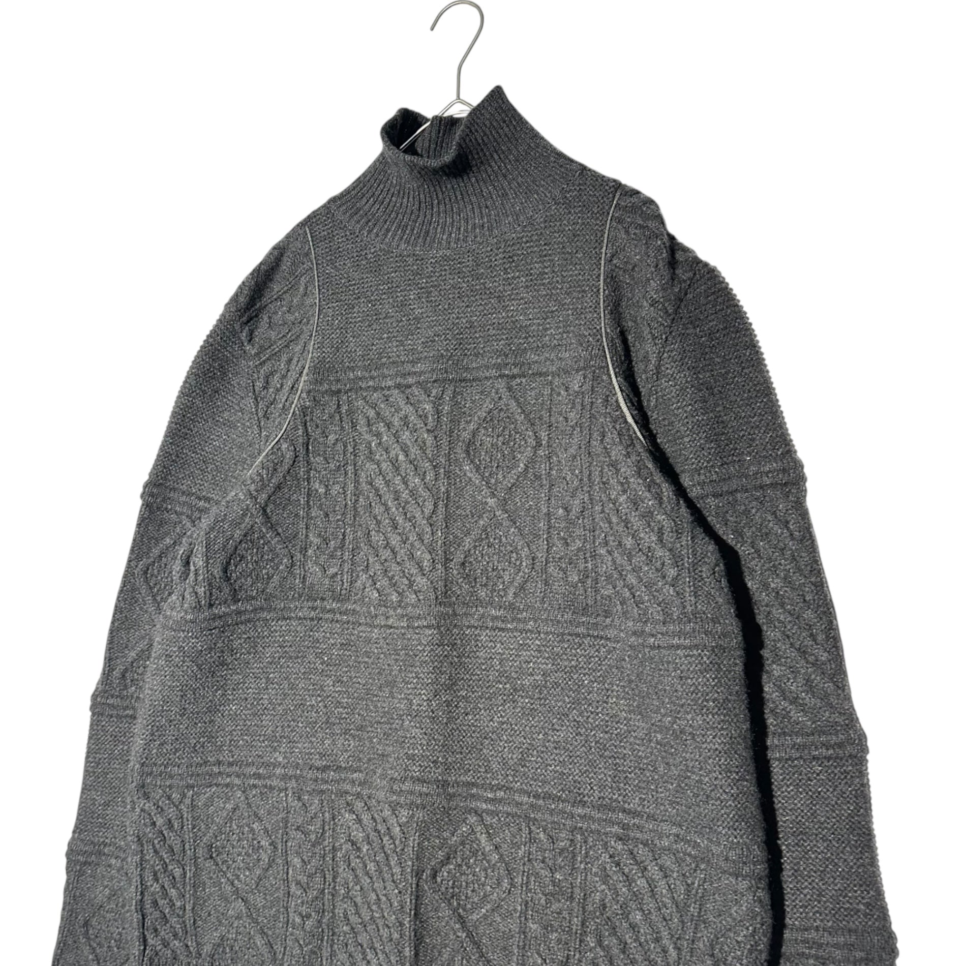 DIET BUTCHER SLIM SKIN(ダイエットブッチャースリムスキン) Sleeve-to-body seam piping turtleneck cable knit 袖付根 パイピング タートルネック ケーブル ニット 2(M程度) グレー