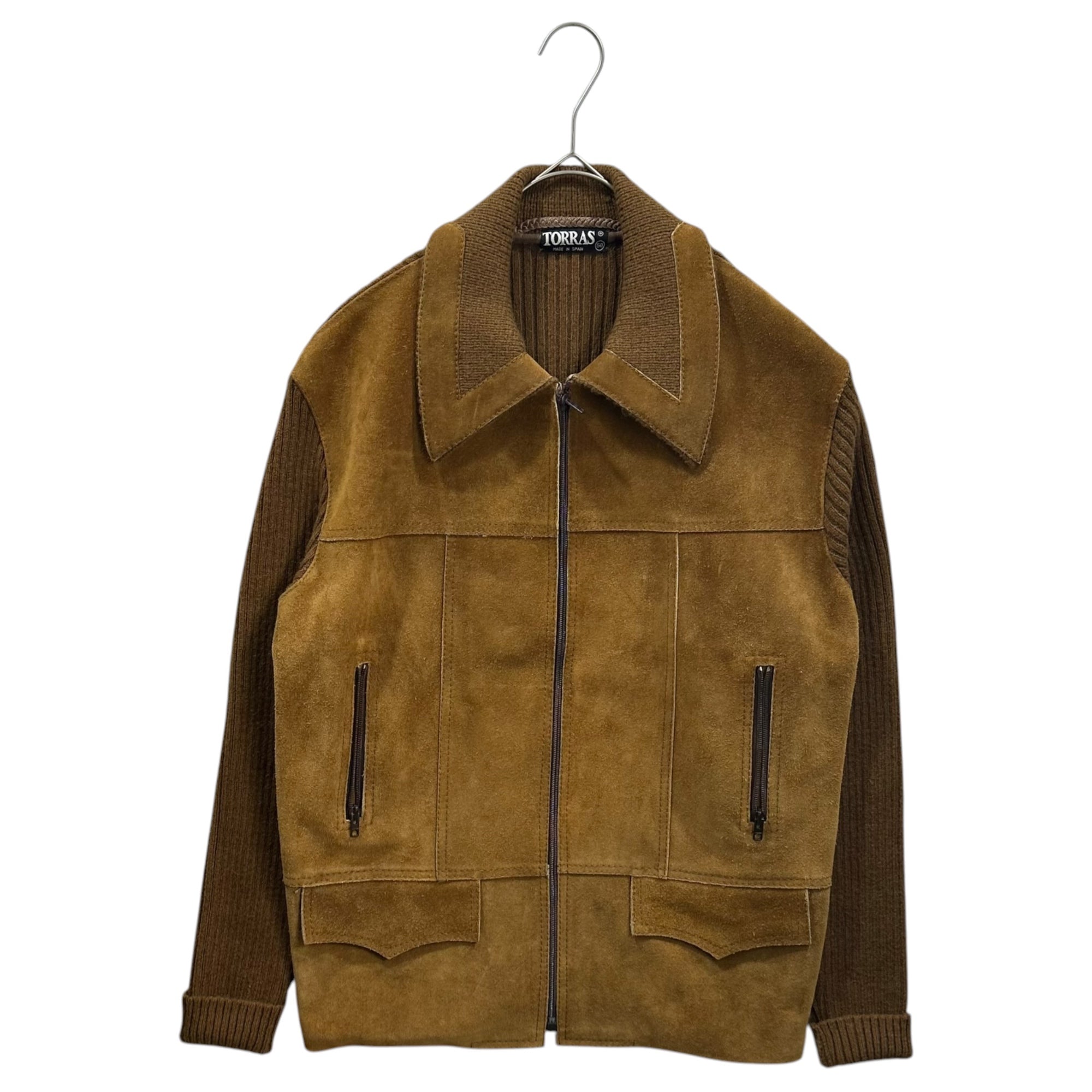 USED(ユーズド) Knit-Panel Suede Blouson ニット切替 スウェード ブルゾン 58 ブラウン スペイン製 古着
