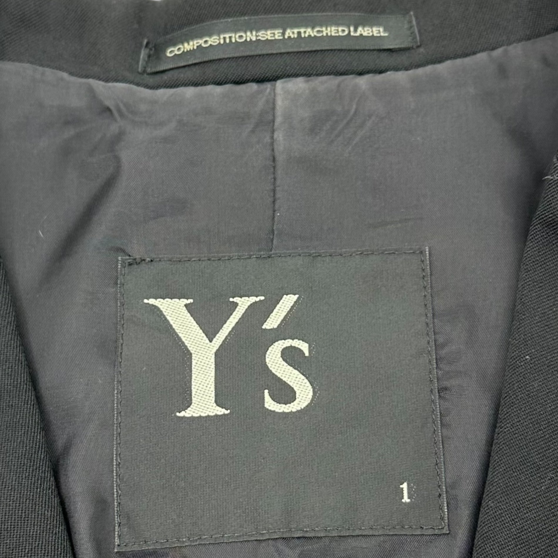 Y's(ワイズ) 3B Asymmetrical front tailored jacket 3ボタン フロント アシンメトリー デザイン テーラード ジャケット YF-J09-100 1(S) ブラック